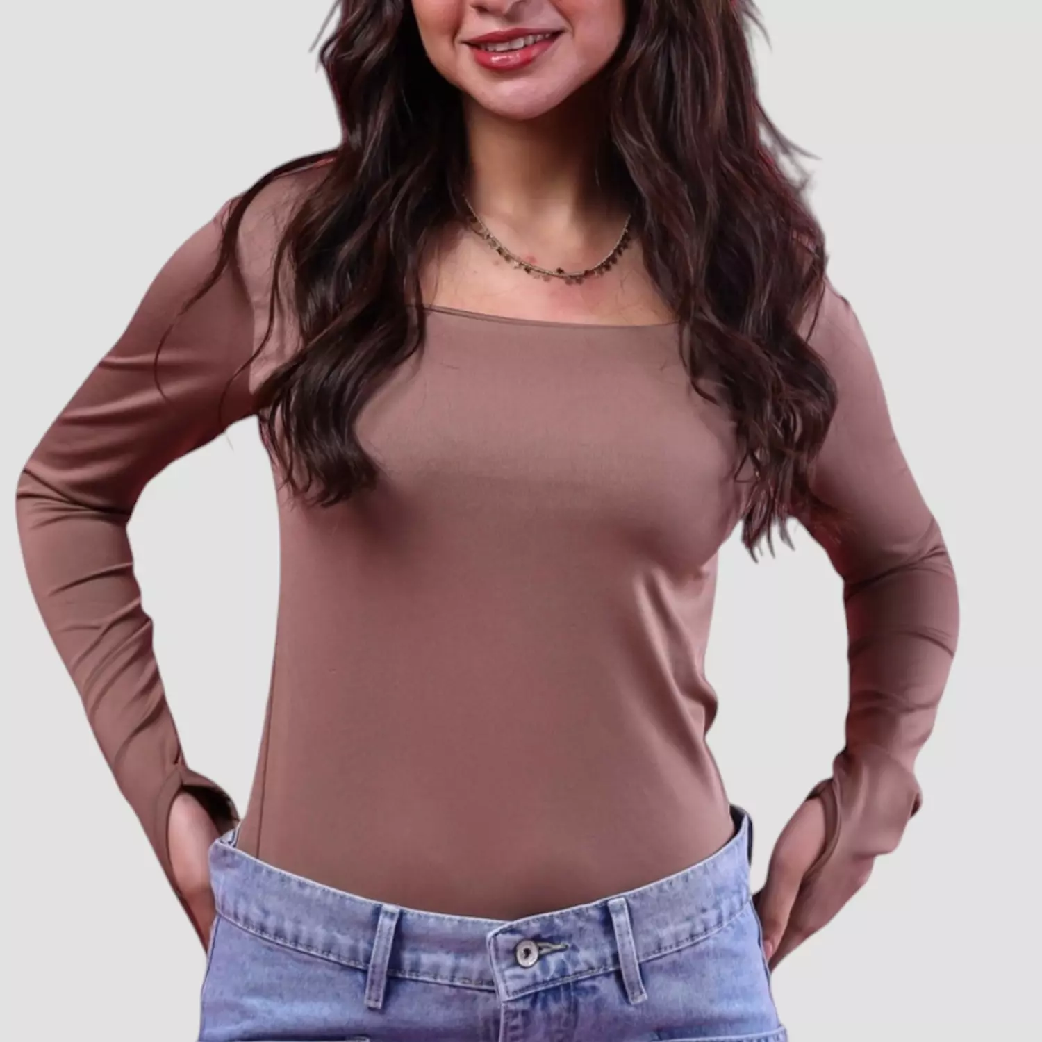 067 Square Neck Long Sleeves Top With Finger Hole 5