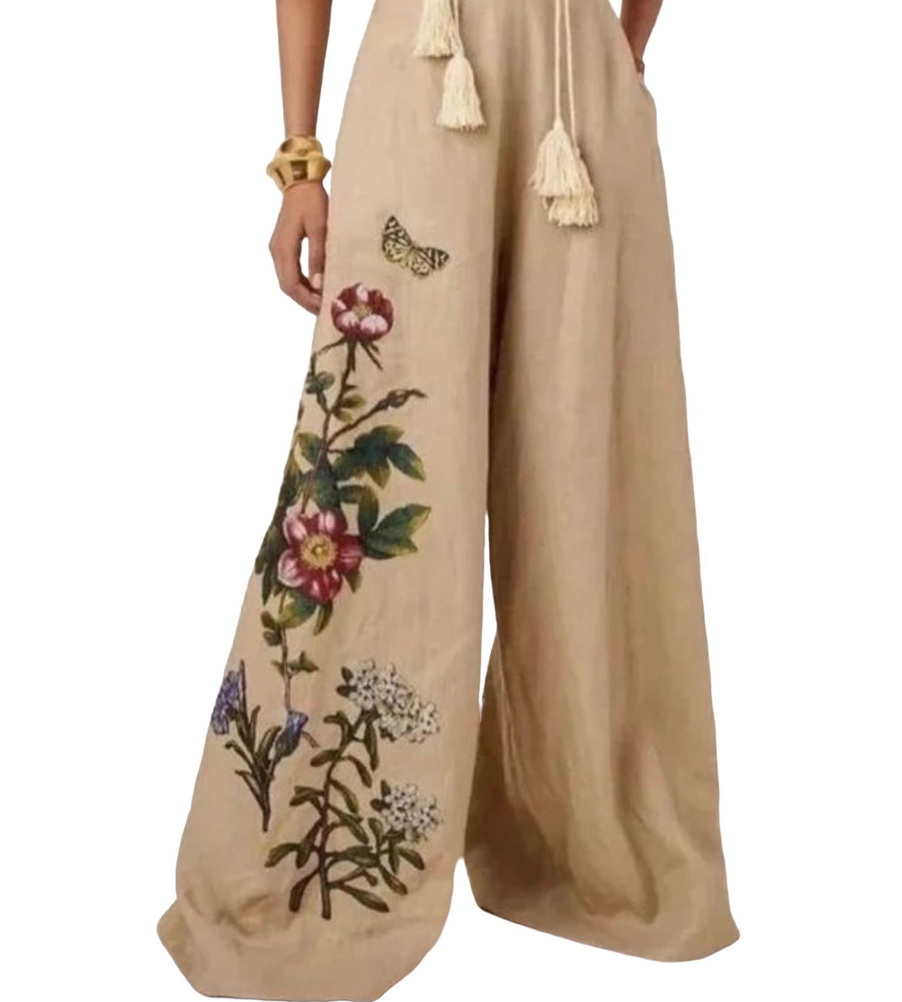 Flower handmade casual pants for women