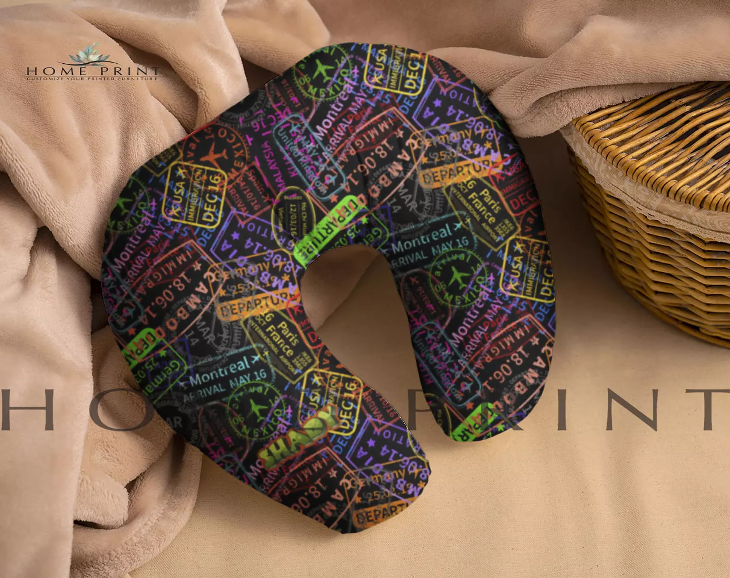 Velvet Neck Pillow - Multi Colors Stamps image