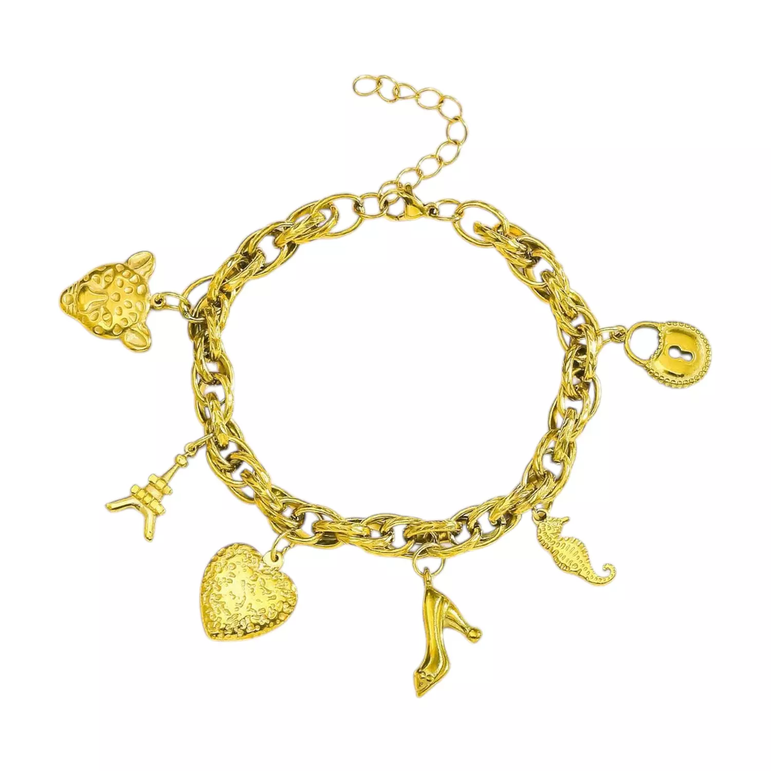 <p style="text-align: center">Bonjour Paris Charms Stainless Steel Bracelet</p>