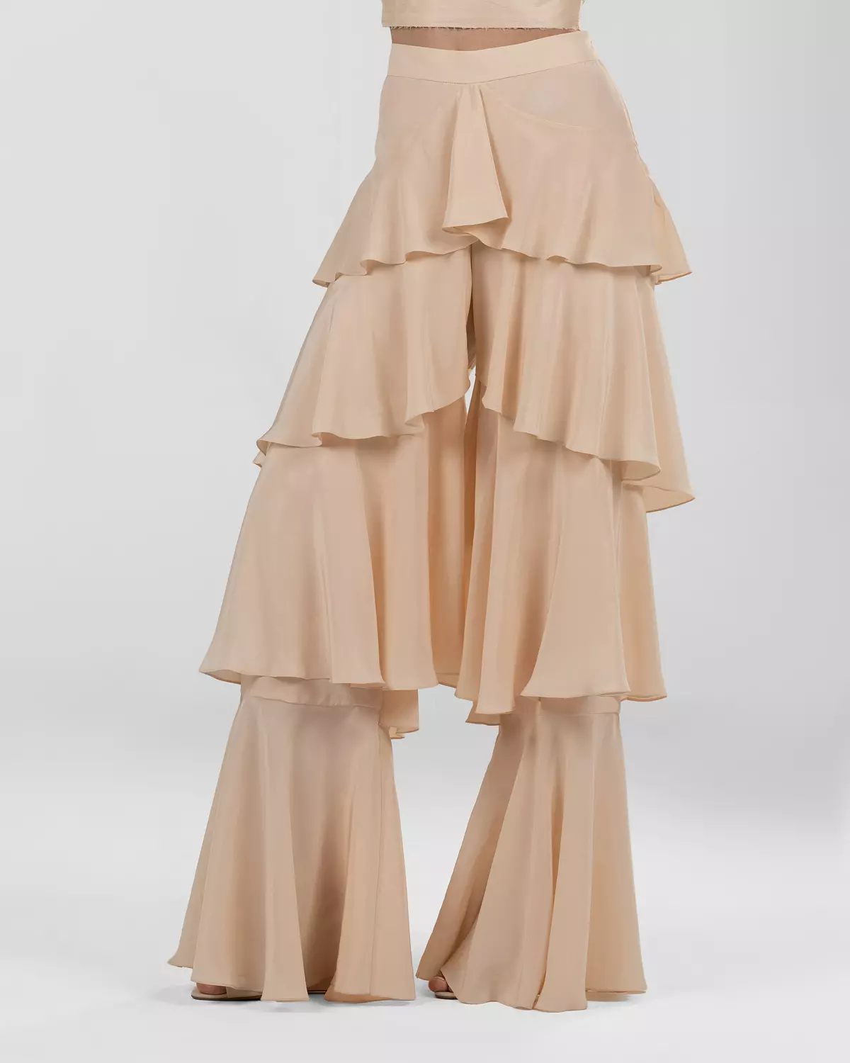  Chic Peach Ruffled Wide-Leg Silk Pants image