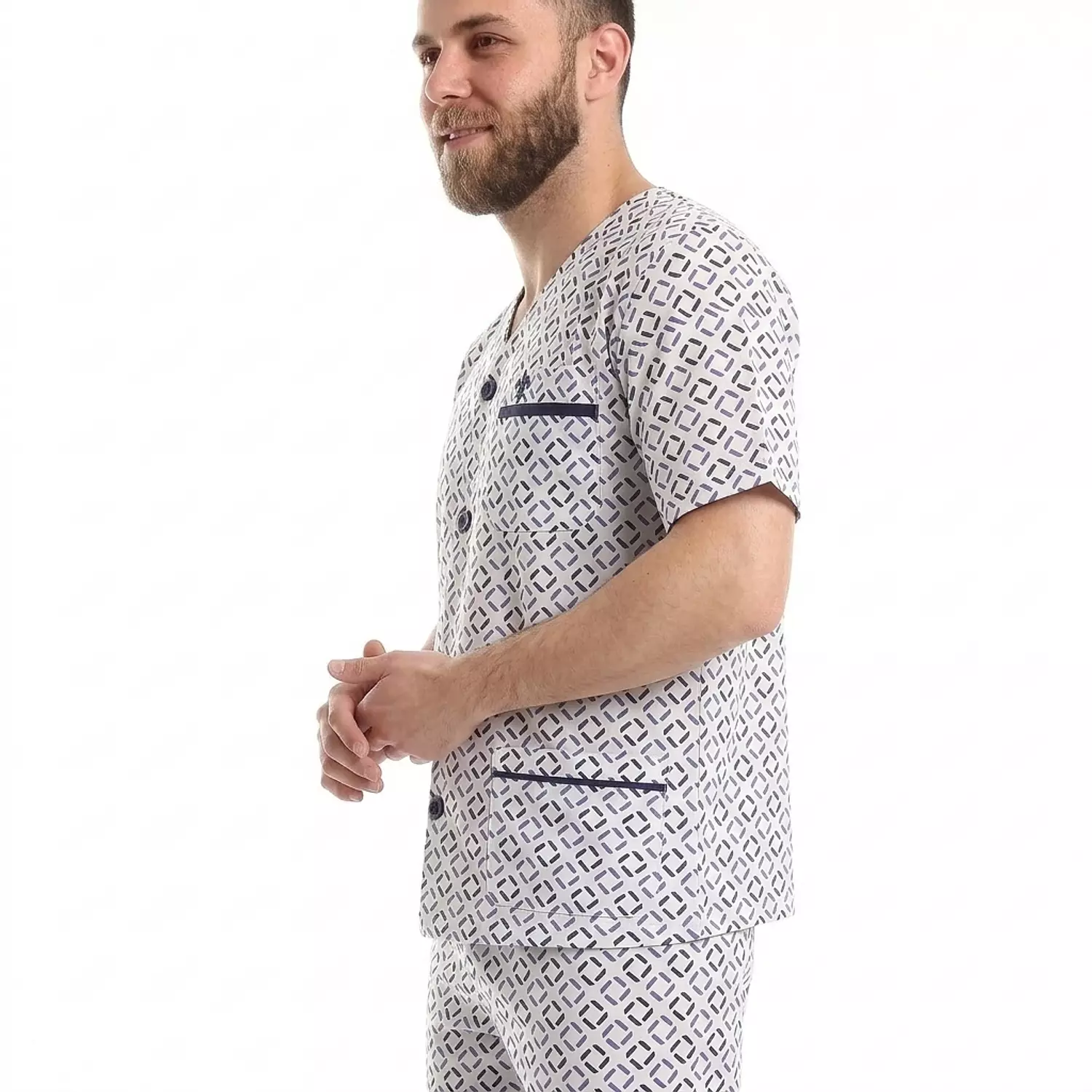 بيجاما رجالي مطبوعه كلاسيك - 2286 - ابيض (1) 2