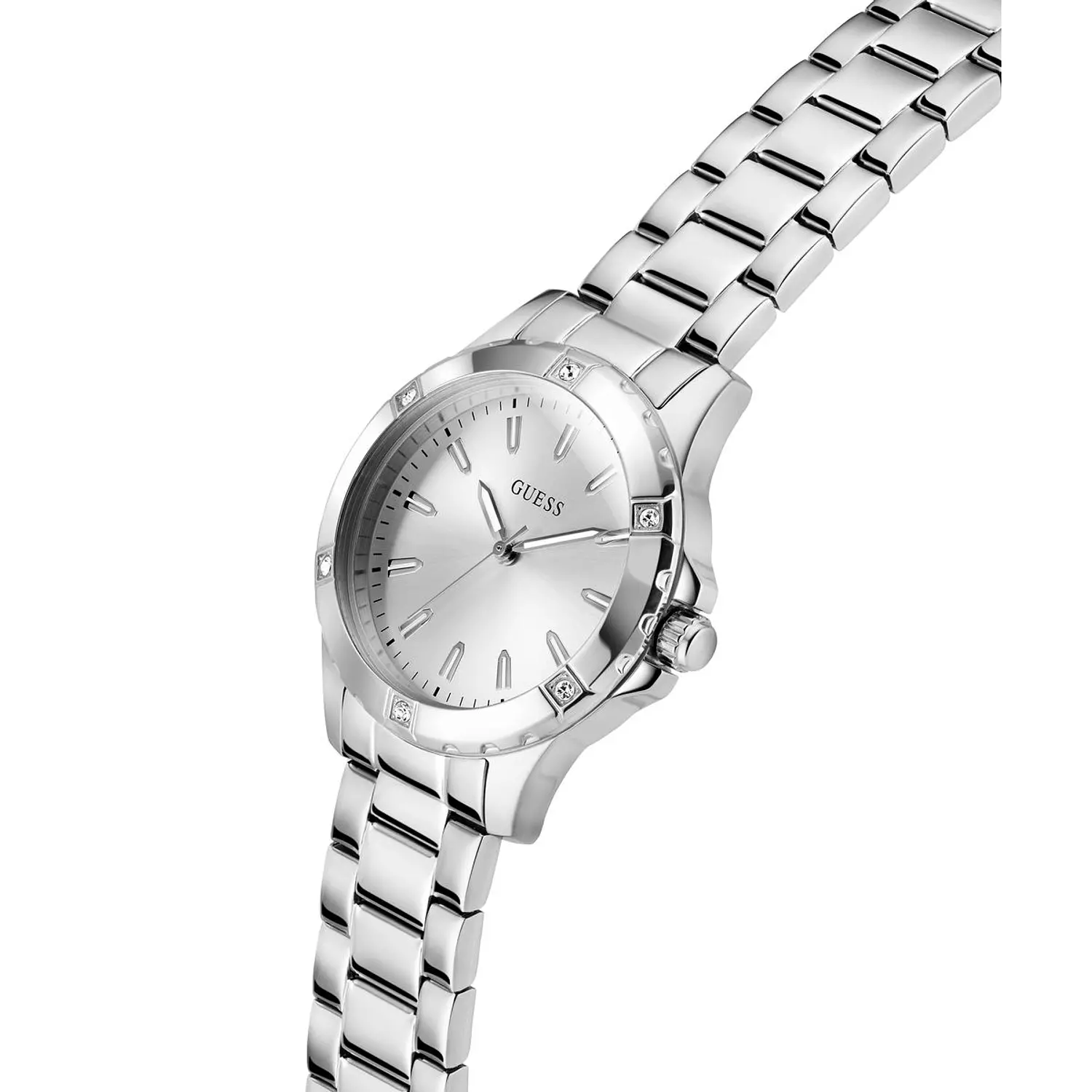 GUESS MIST Ladies Silver Tone Analog Watch SILVER TONE Stainless Steel Polished Bracelet 4