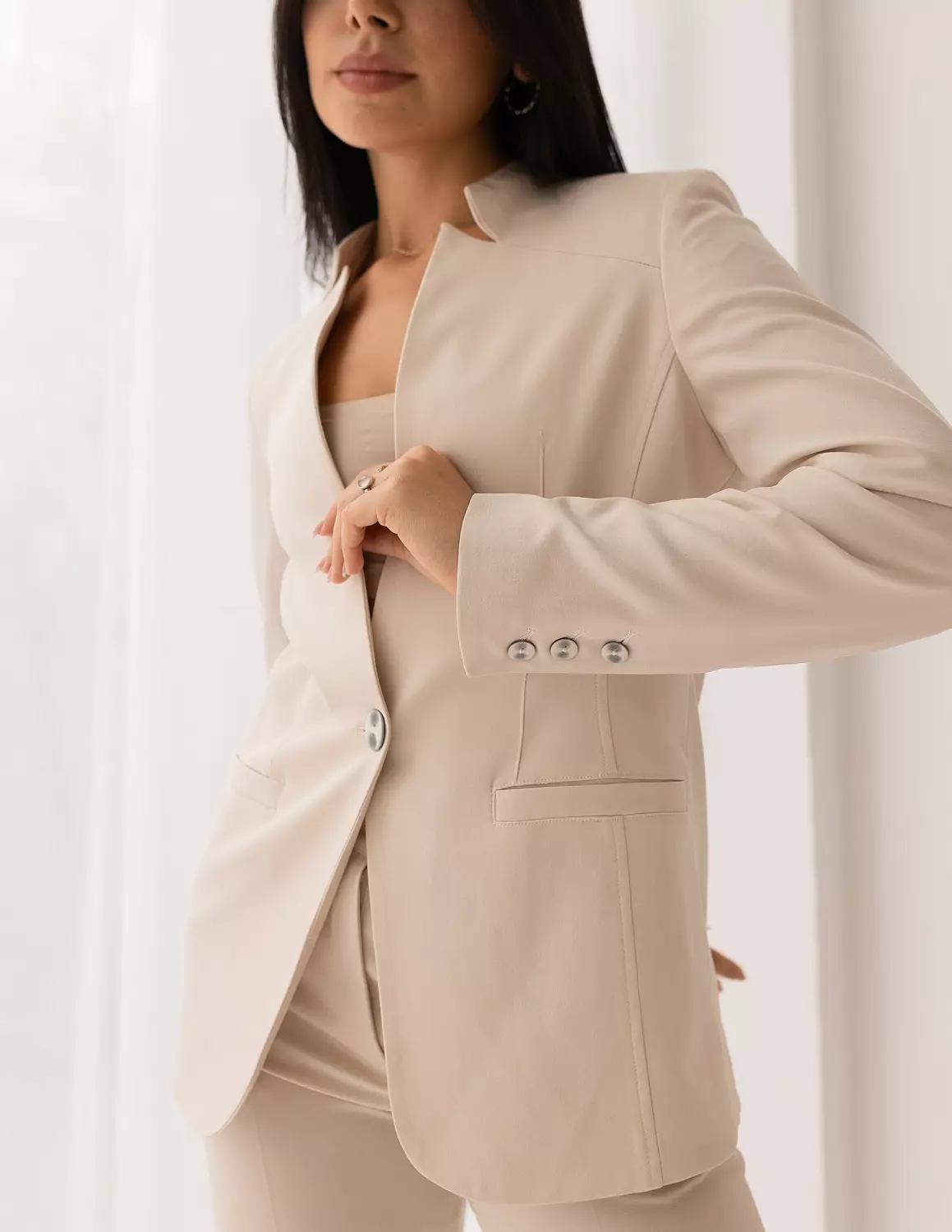 Soft Cream collarless blazer 4