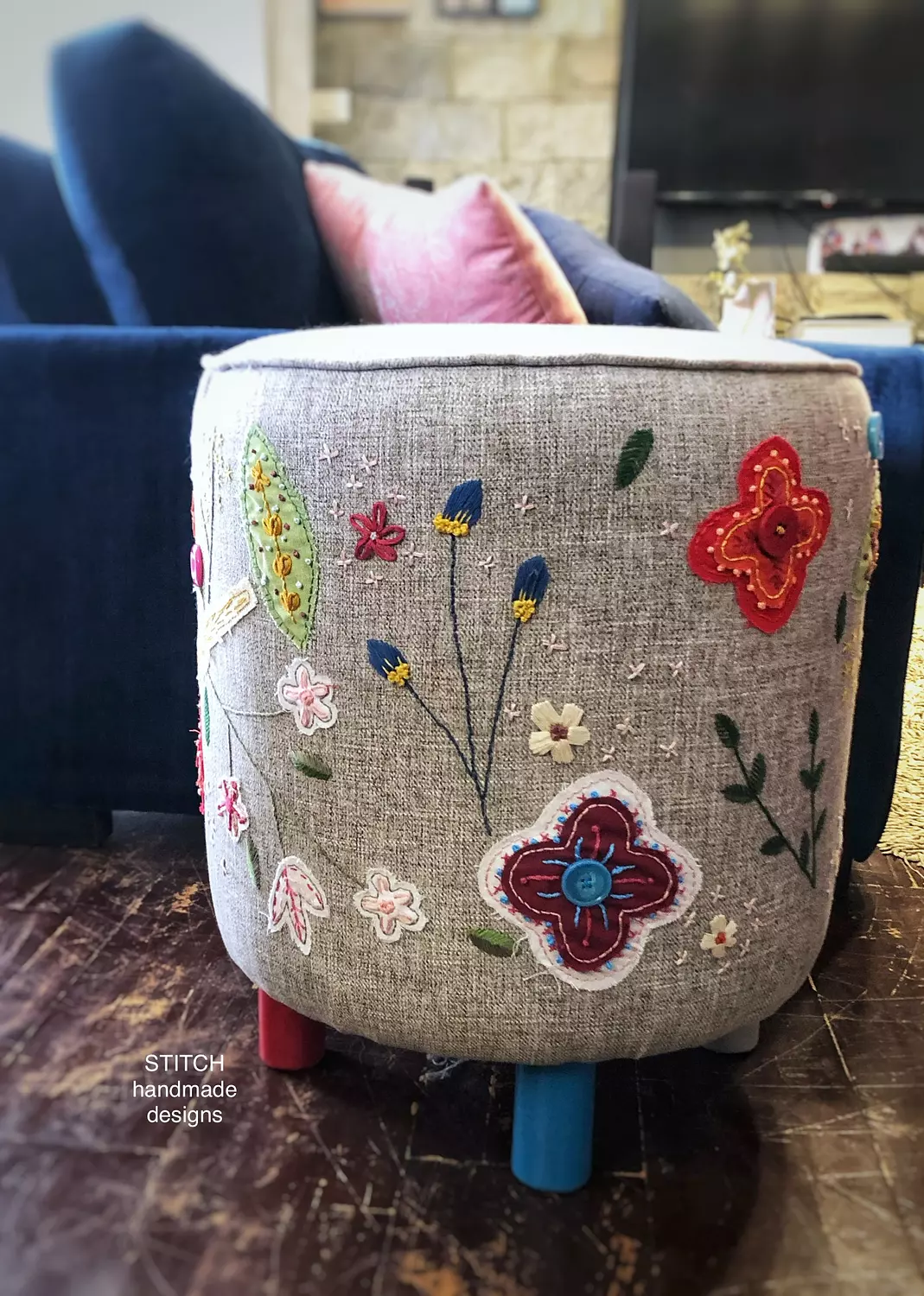 Blooming applique ottoman hover image