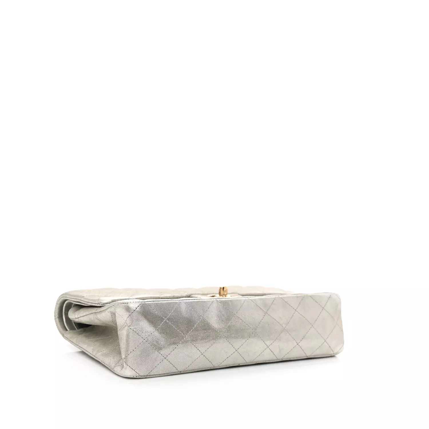 Chanel Iridescent Calfskin Medium Double Flap bag in silver.  hover image