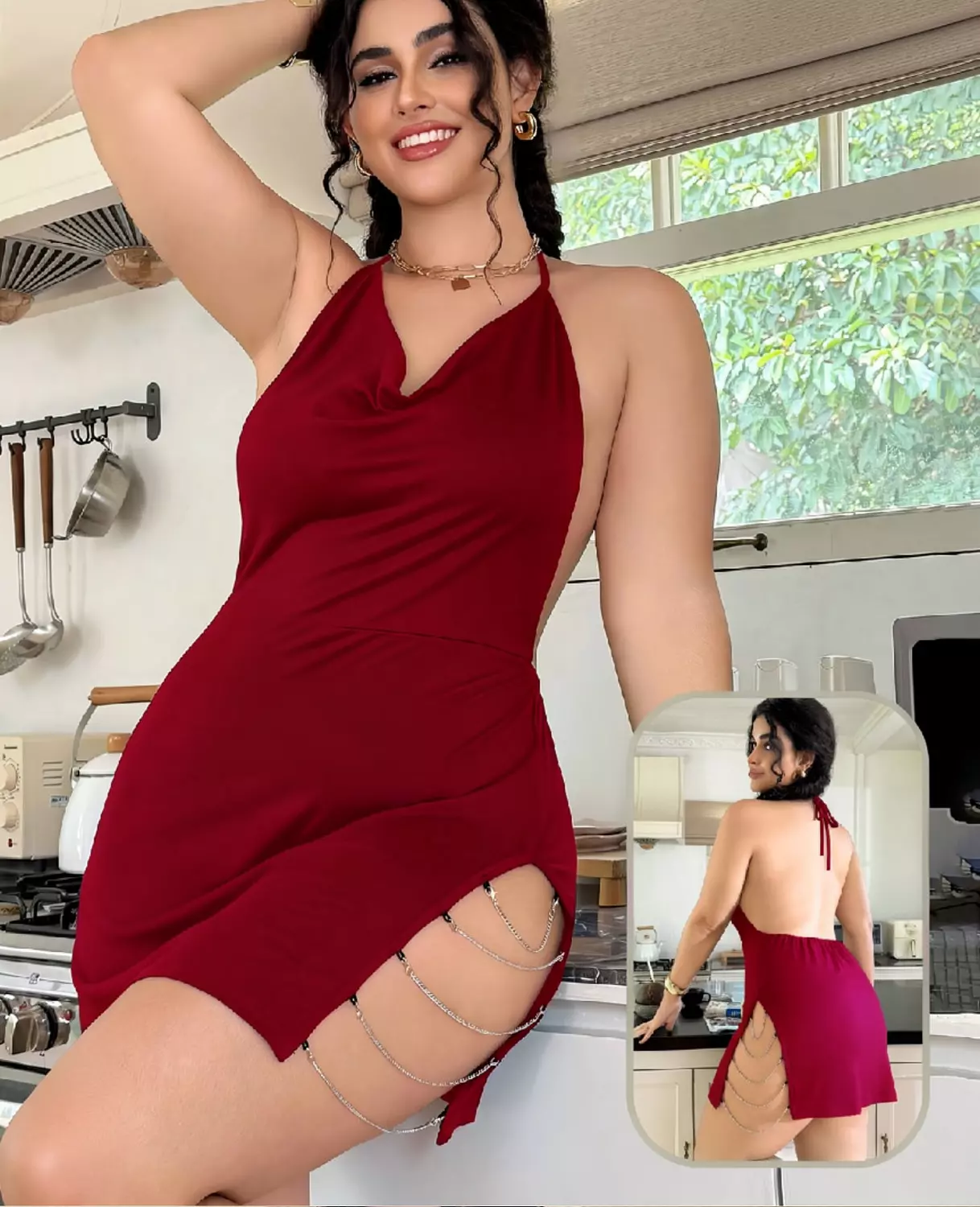 Soft Halter Mini Dress Side Chains 6