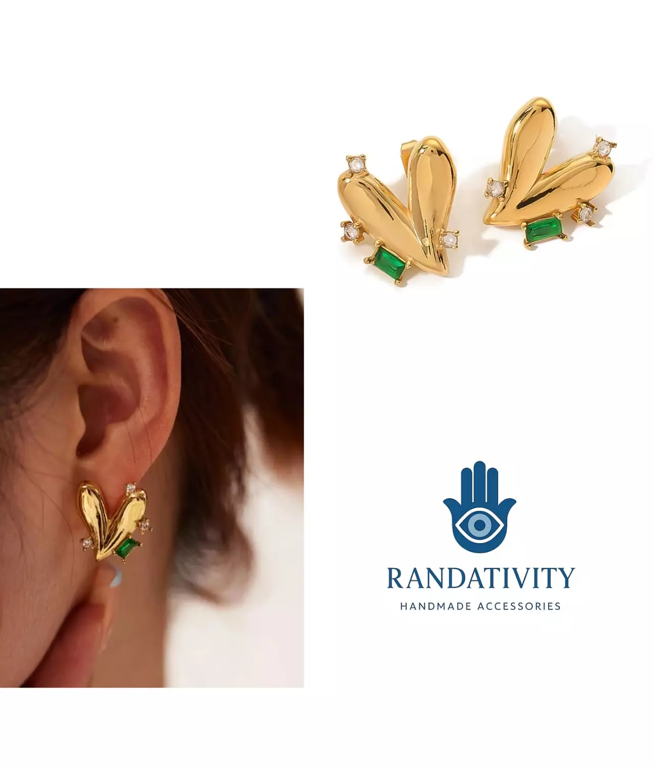 Golden Heart Statement Earrings 💚 image