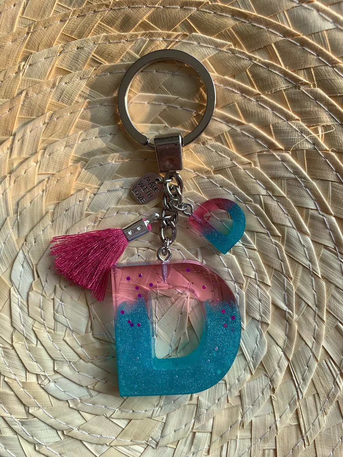 Resin Letters Keychain ( Fuschya & Teal ) "By Order"  3