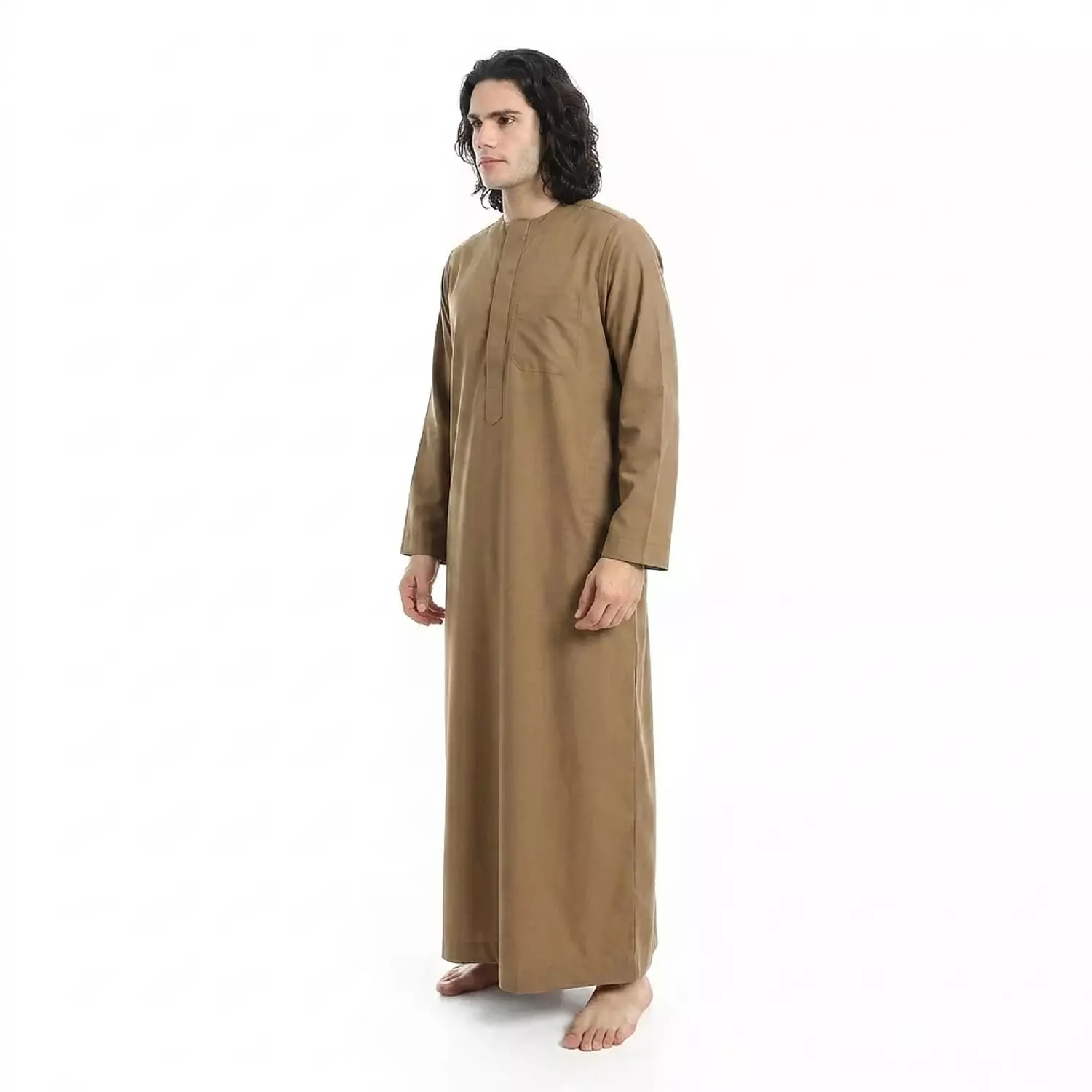  جلابيه رجالي كم طويل - قطن - 2590 - كموني 2