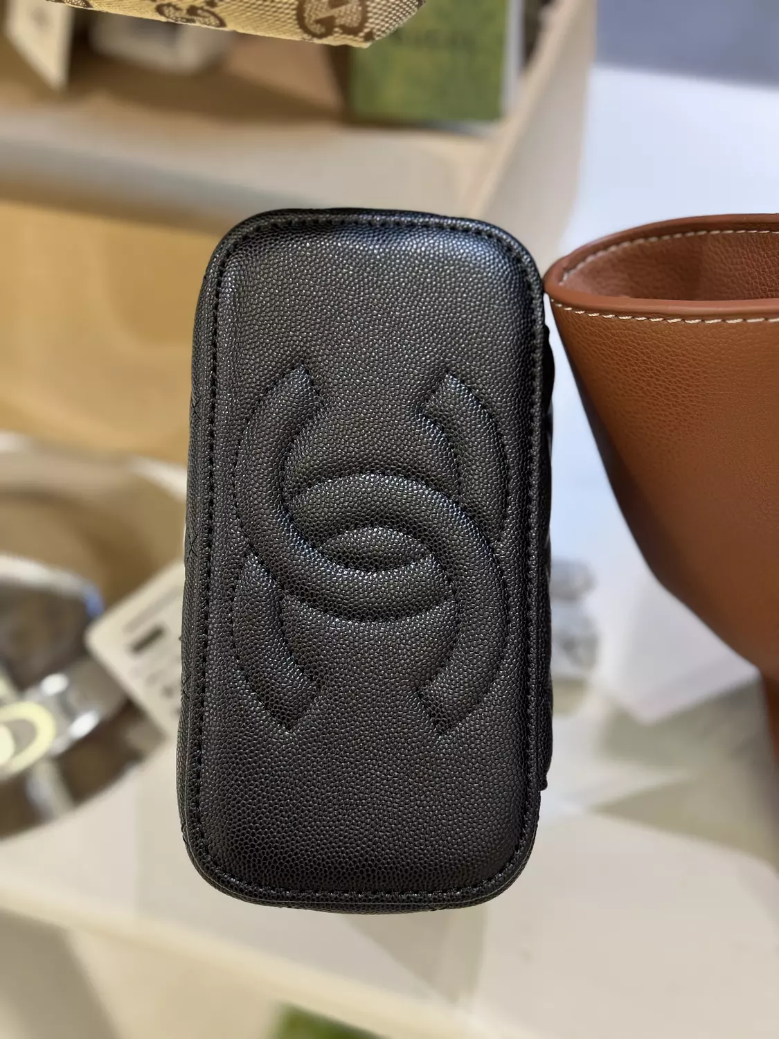 Chanel Vanity Bag with Top Handle and Shoulder Strap, Black, Silver Metal 2