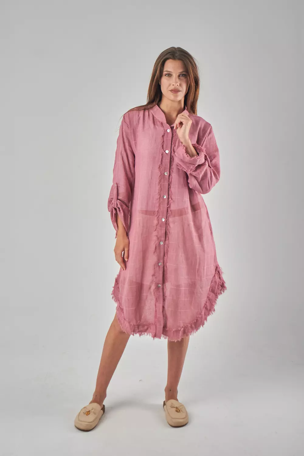 Mesh Linen Pink Shirt hover image