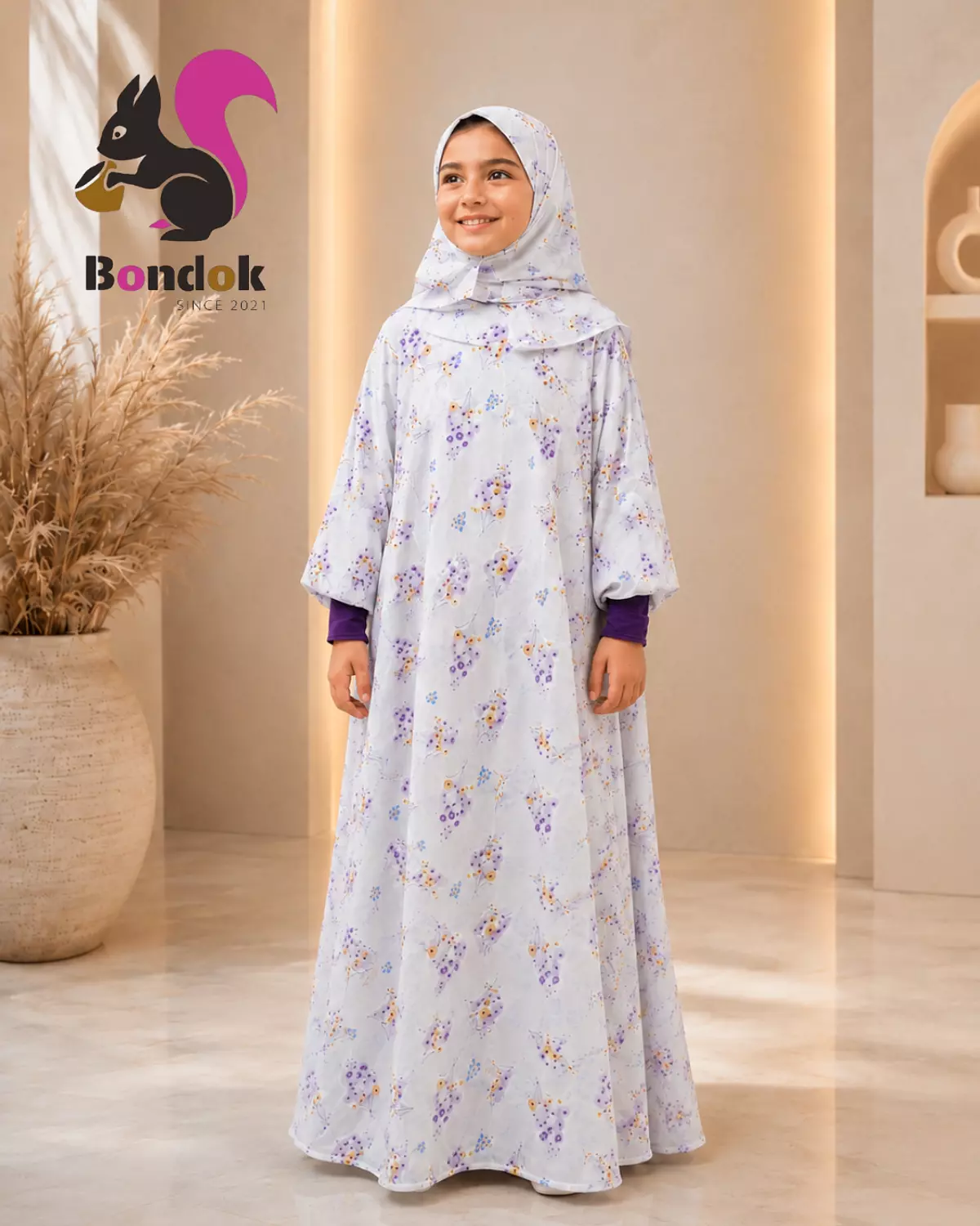 Esdal  Women's- Kids Matching Floral Print Abaya with Matching Hijab 6