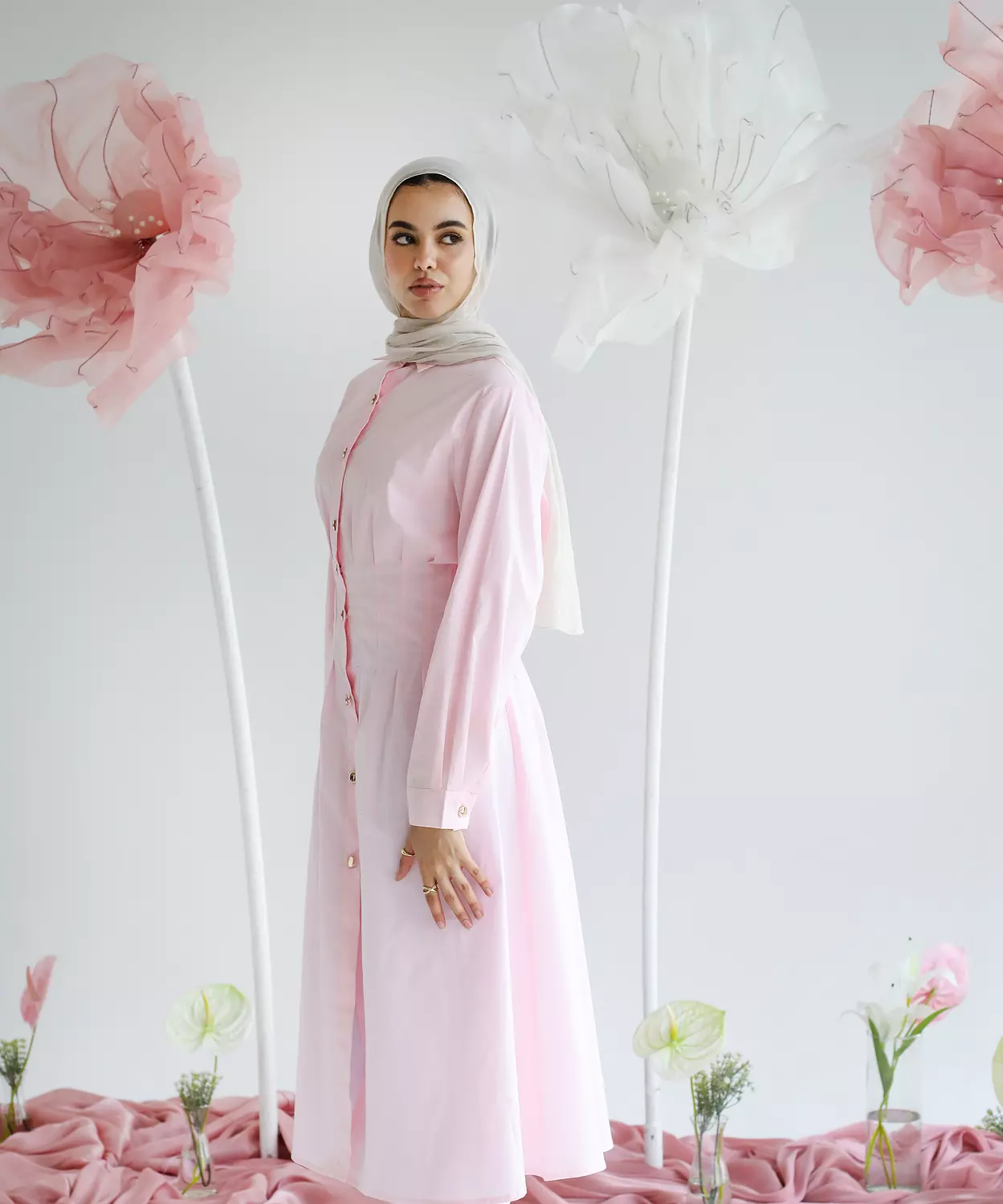 Fitted Poplin Dress in Pink 1