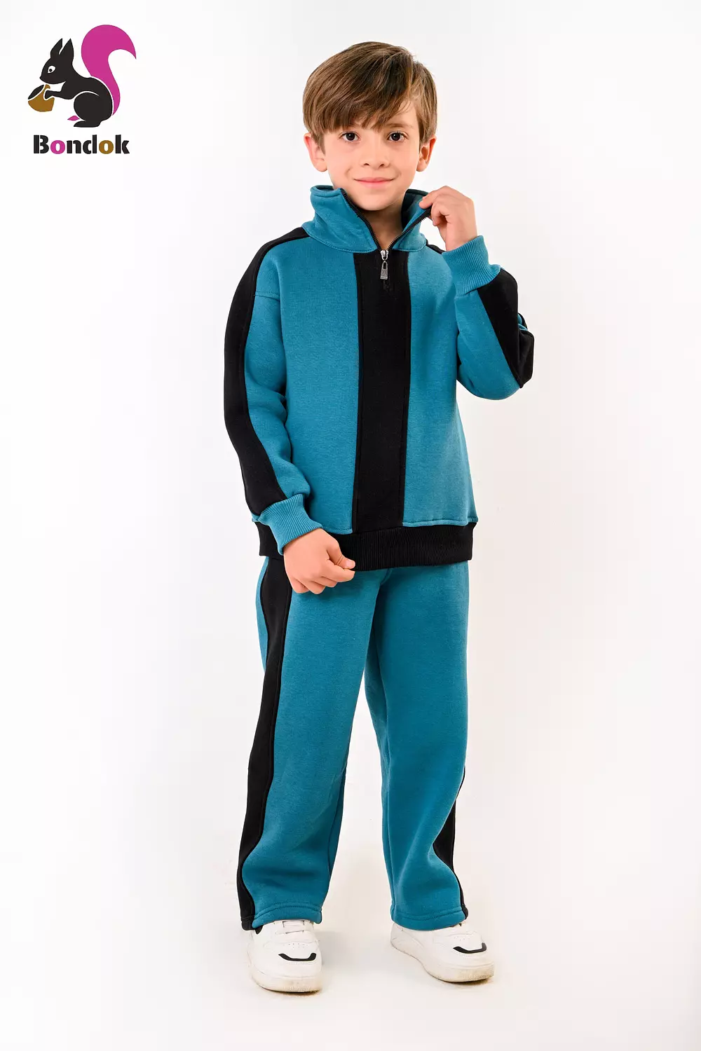 BONDOK Boys’ Winter Black-Strip Tracksuit – High-Neck Half-Zip Sweatshirt & Joggers Set – Cozy Melton , Ages 4–14 1