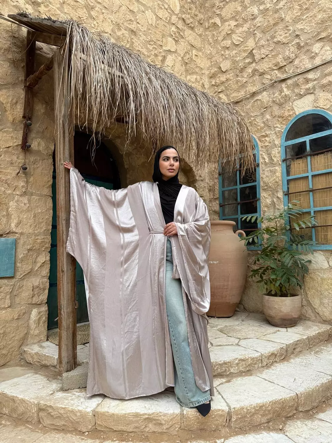 Mixed shimmer abaya 1