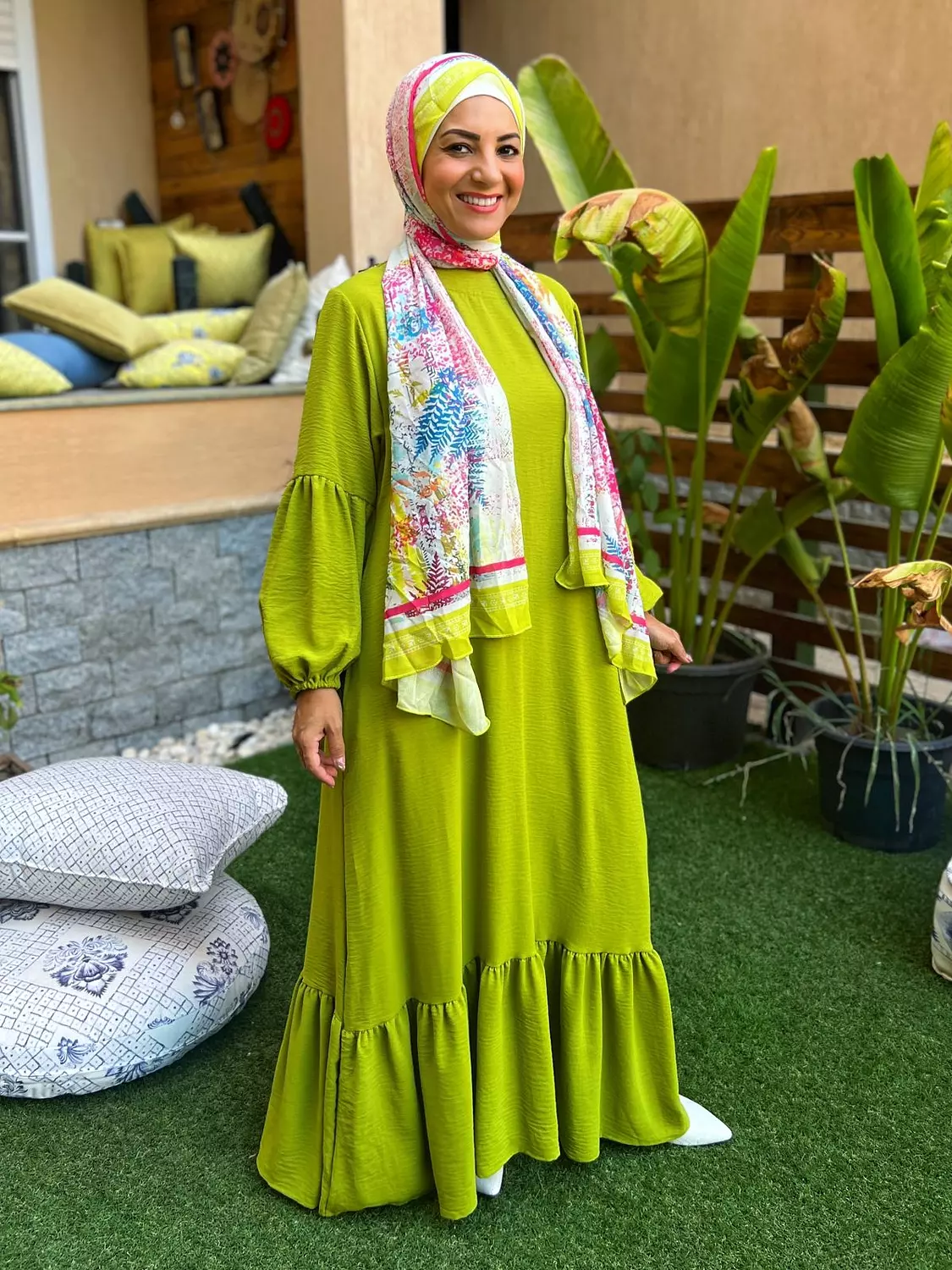 Long Sleeve Dress- Lime Green image