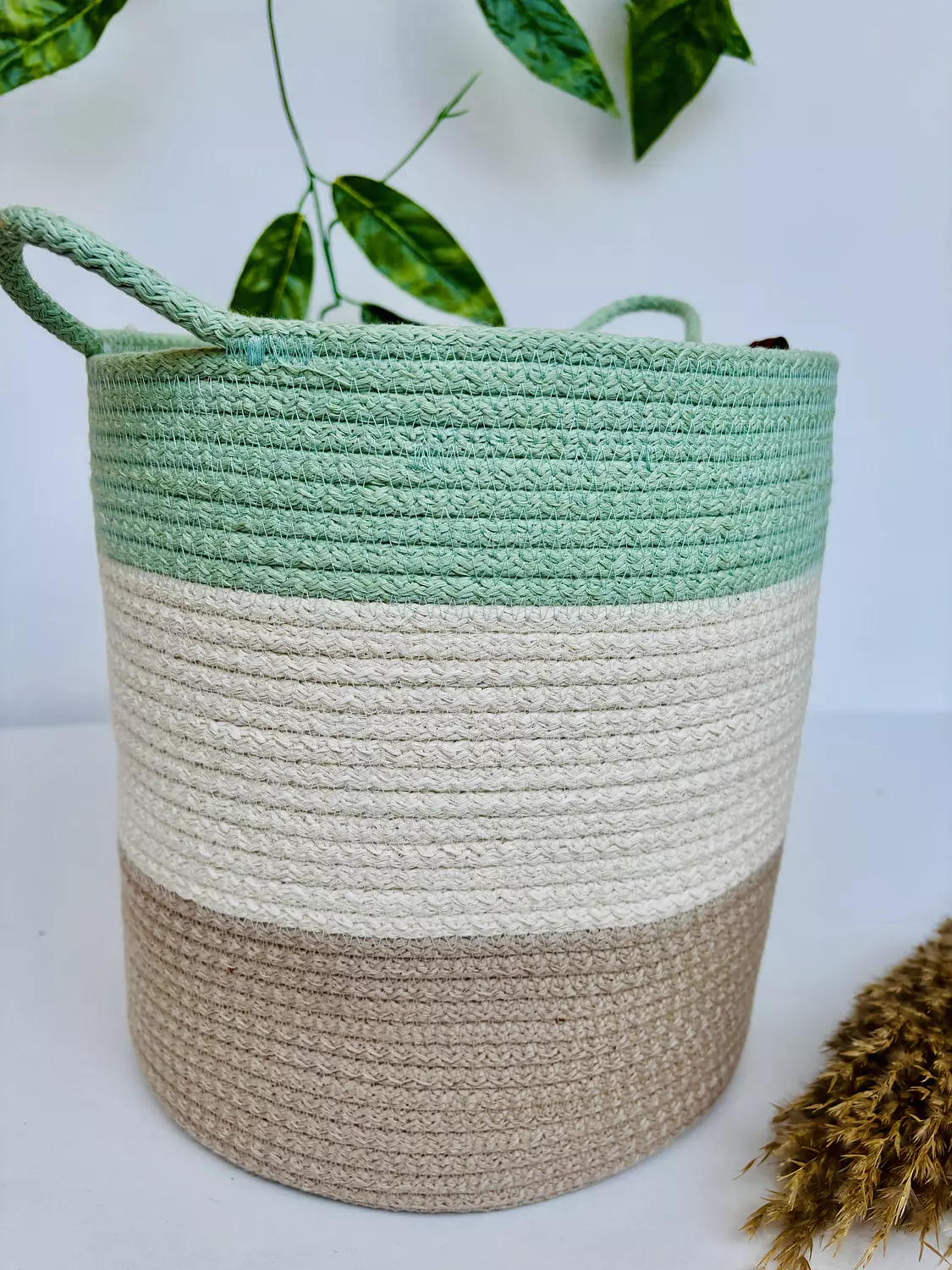 Beige, Off-White & Mint Rope Basket  3