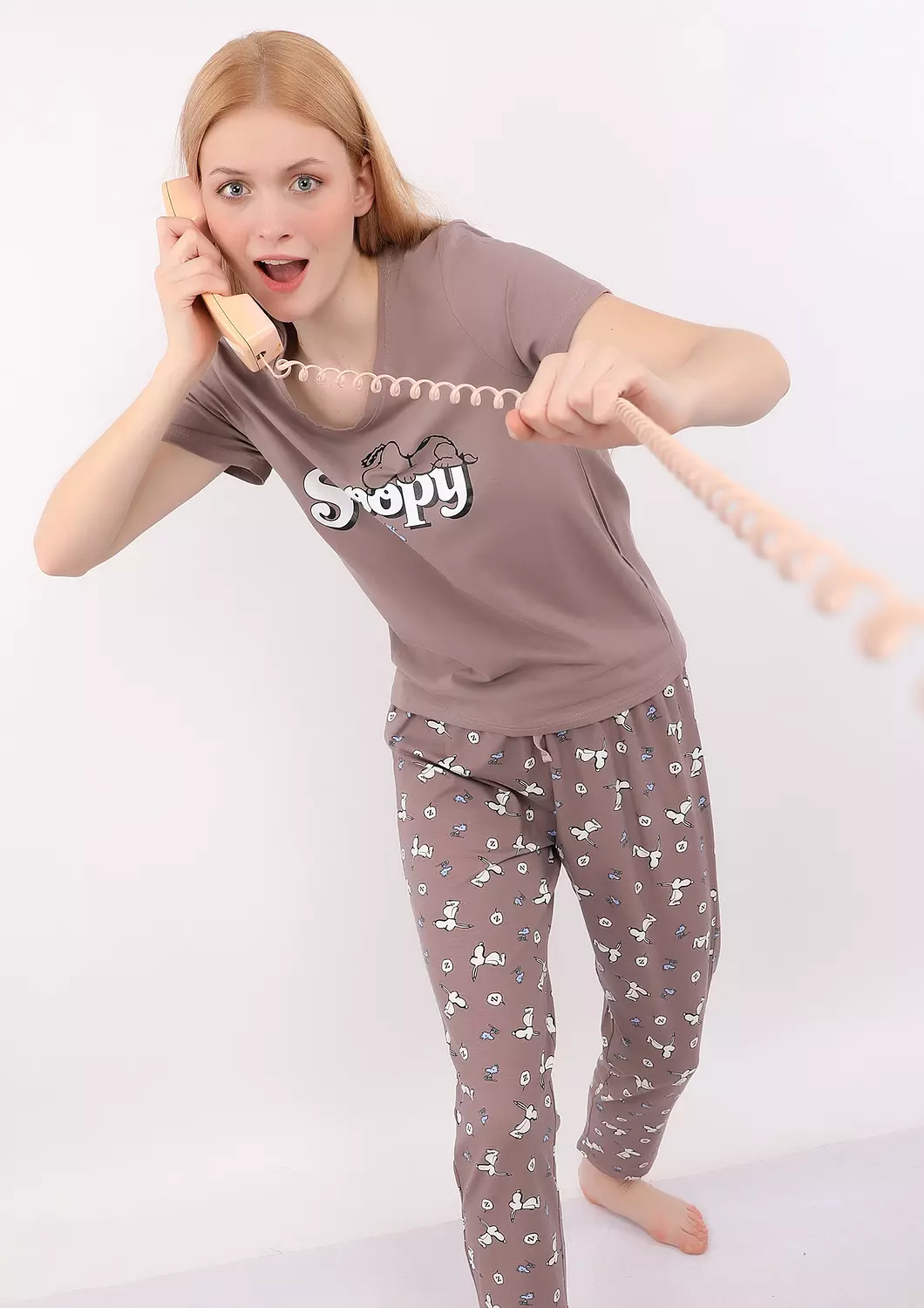 S121 Snoopy Printed Full-Length pants Pajama Set 1