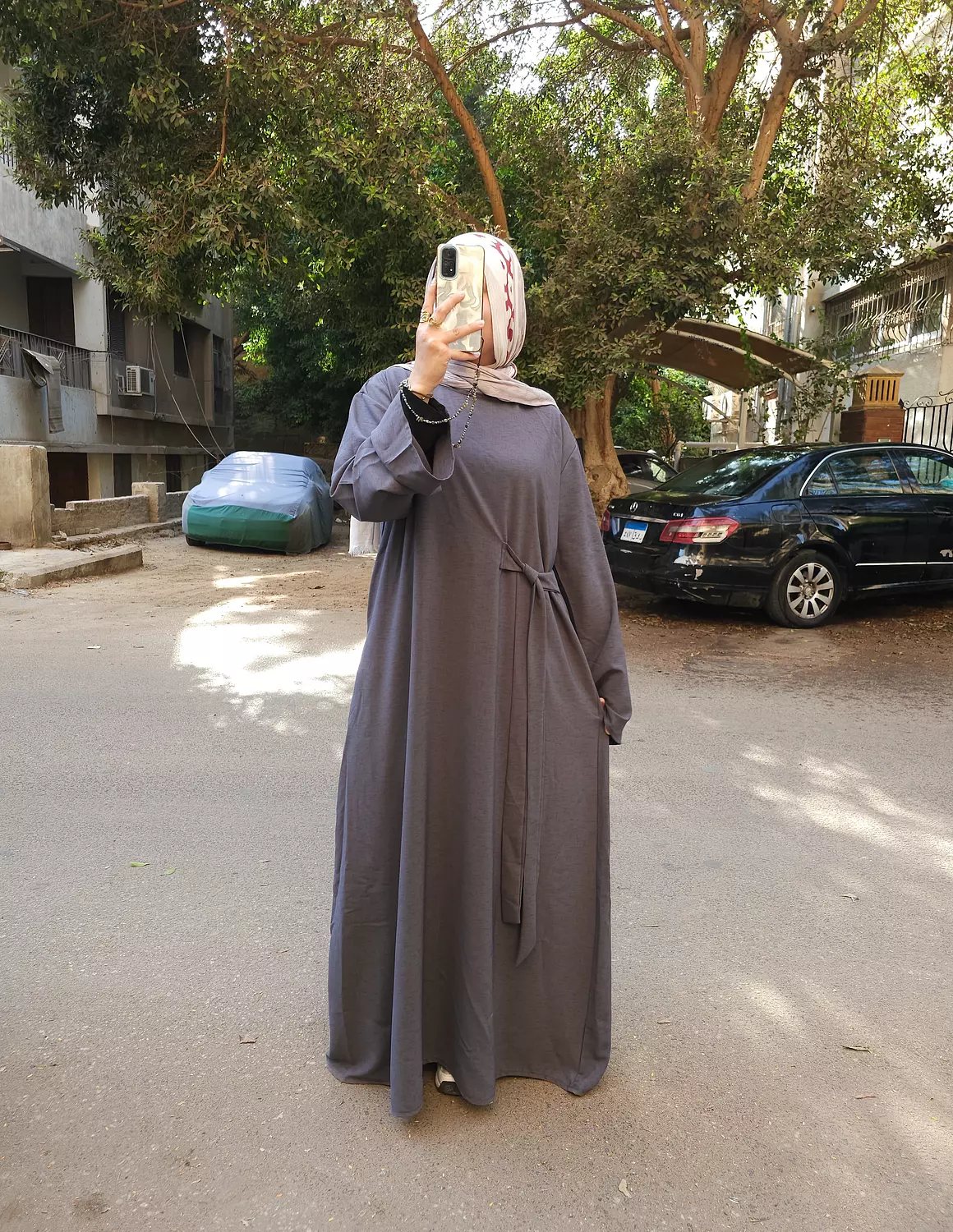 عباية كتان سلاب رصاصي داكن image