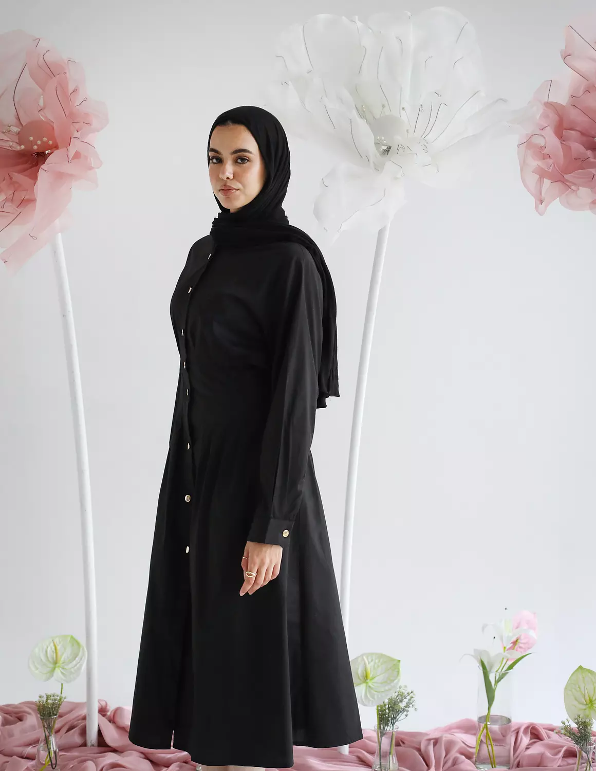 Fitted Poplin Dress in Black 2