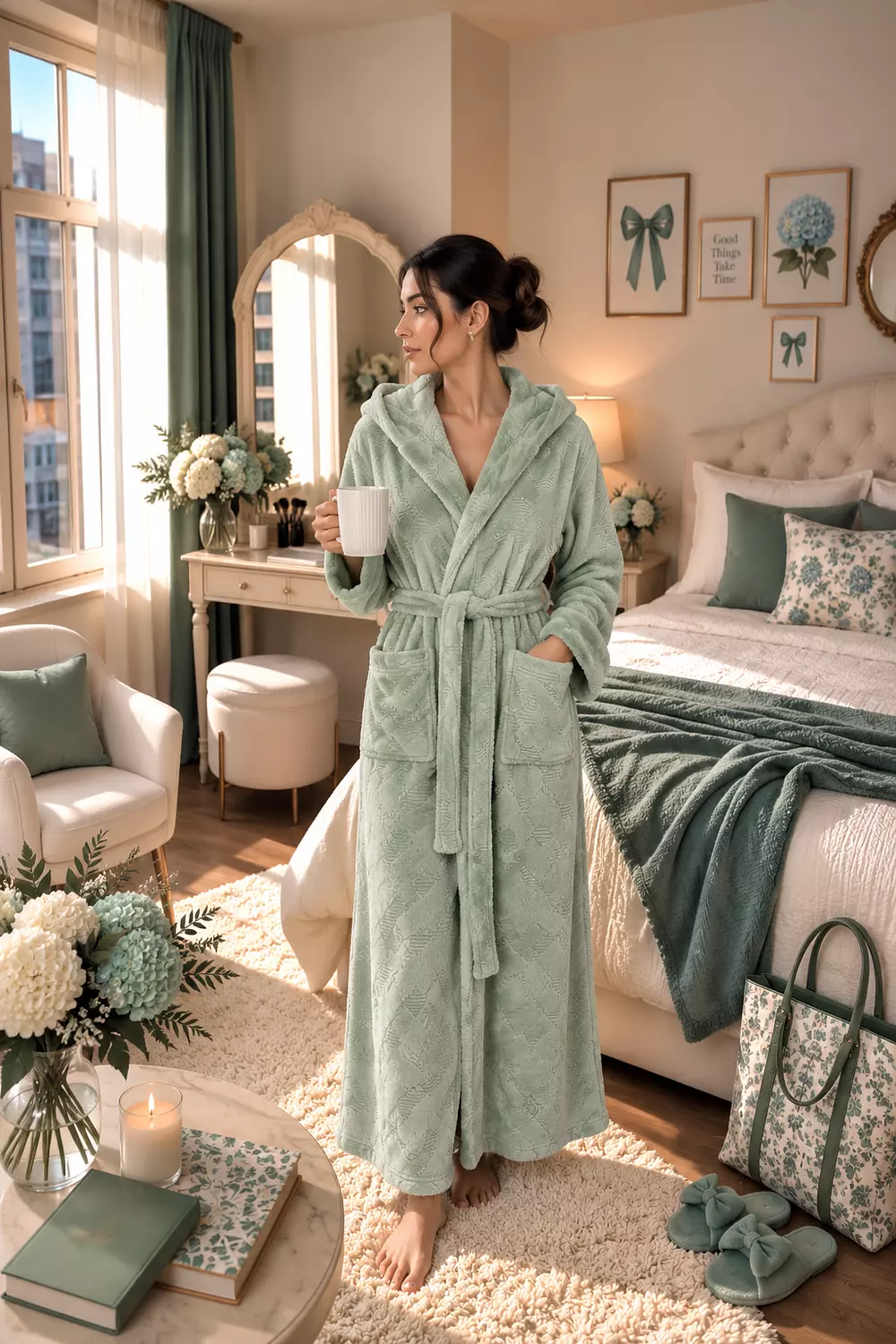 Mint Pastel Long Hoodie Robe 2