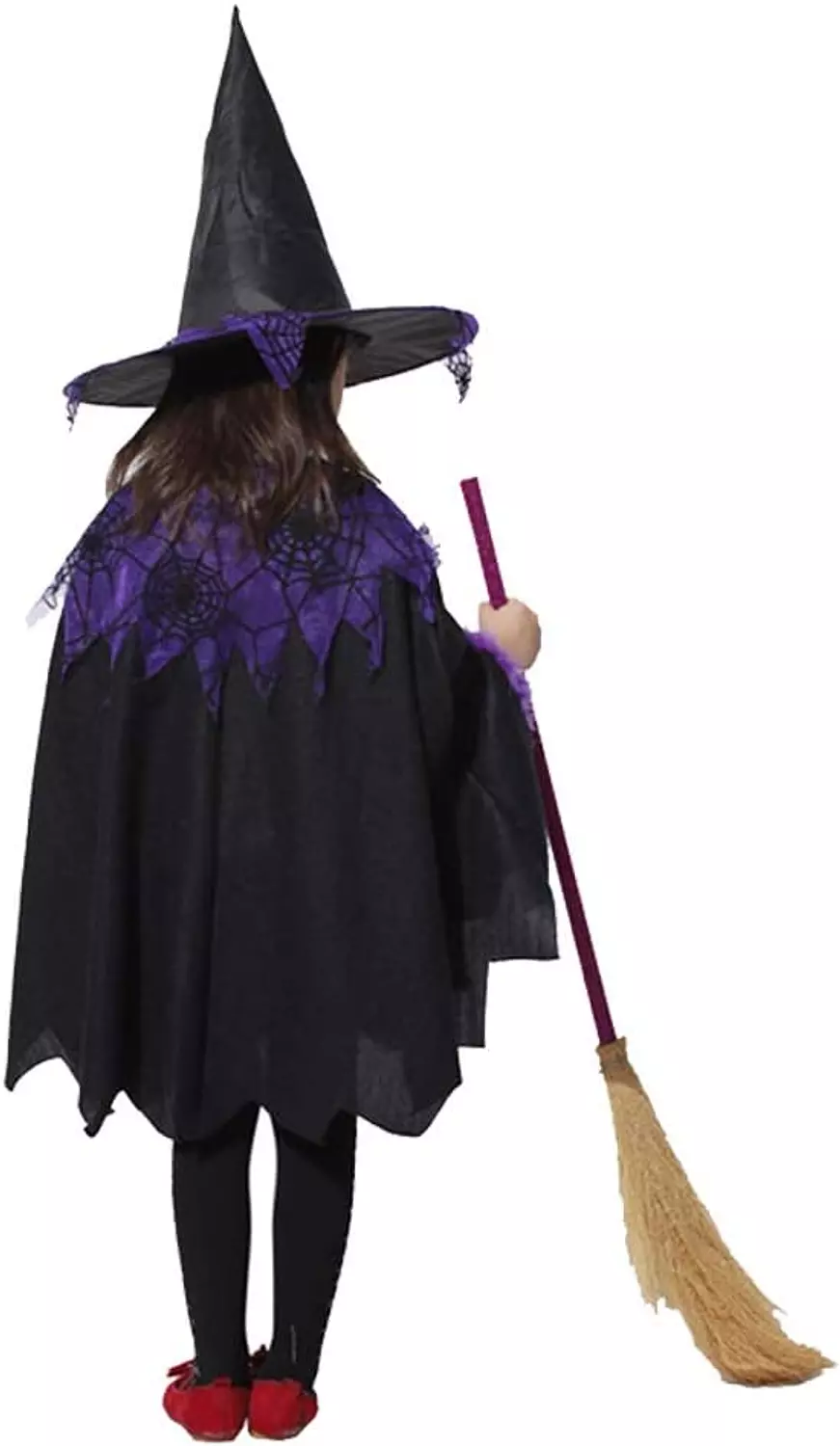 Girls Witch Halloween Costume Set, Black and Purple Cape with Hat 3