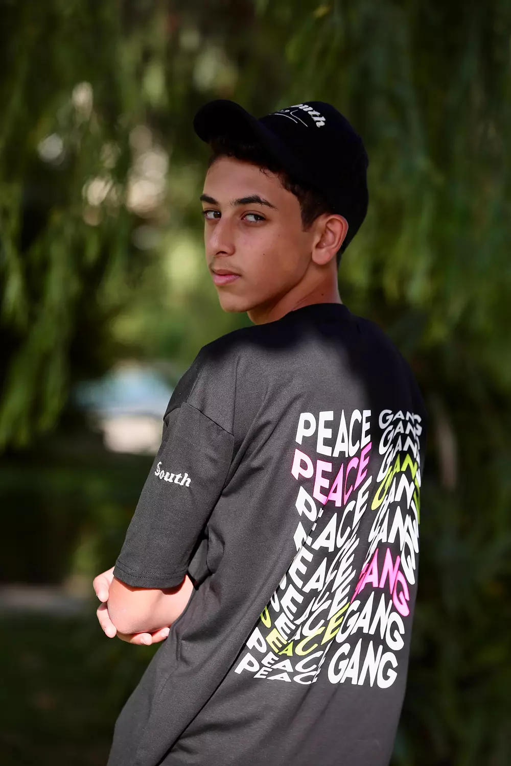 SOUTH Unisex PEACE GANG Black cotton T-shirt hover image