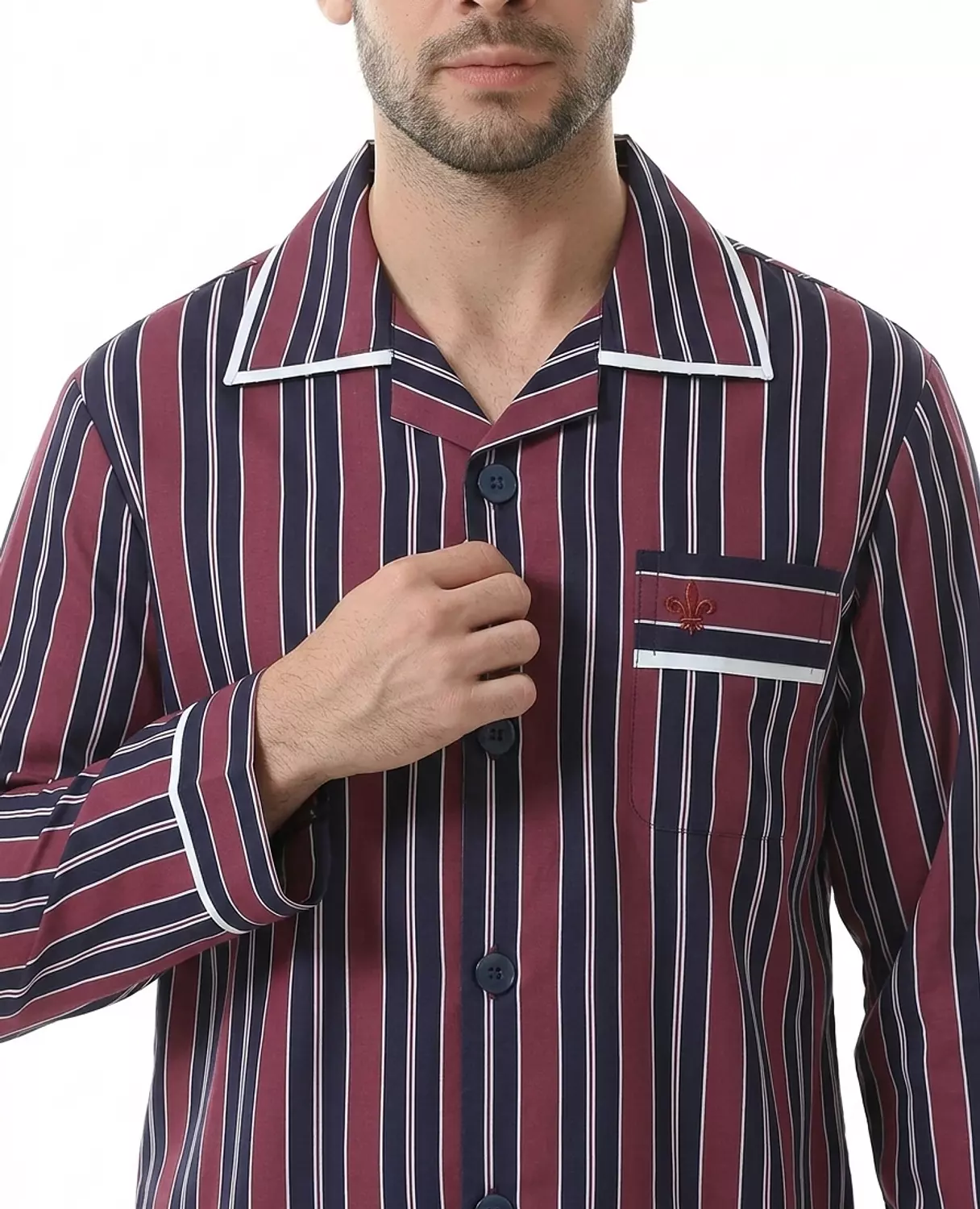 بيجاما رجالي مقلم كم طويل - 2393- مخطط باللون الازرق الغامق*نبيتي 2