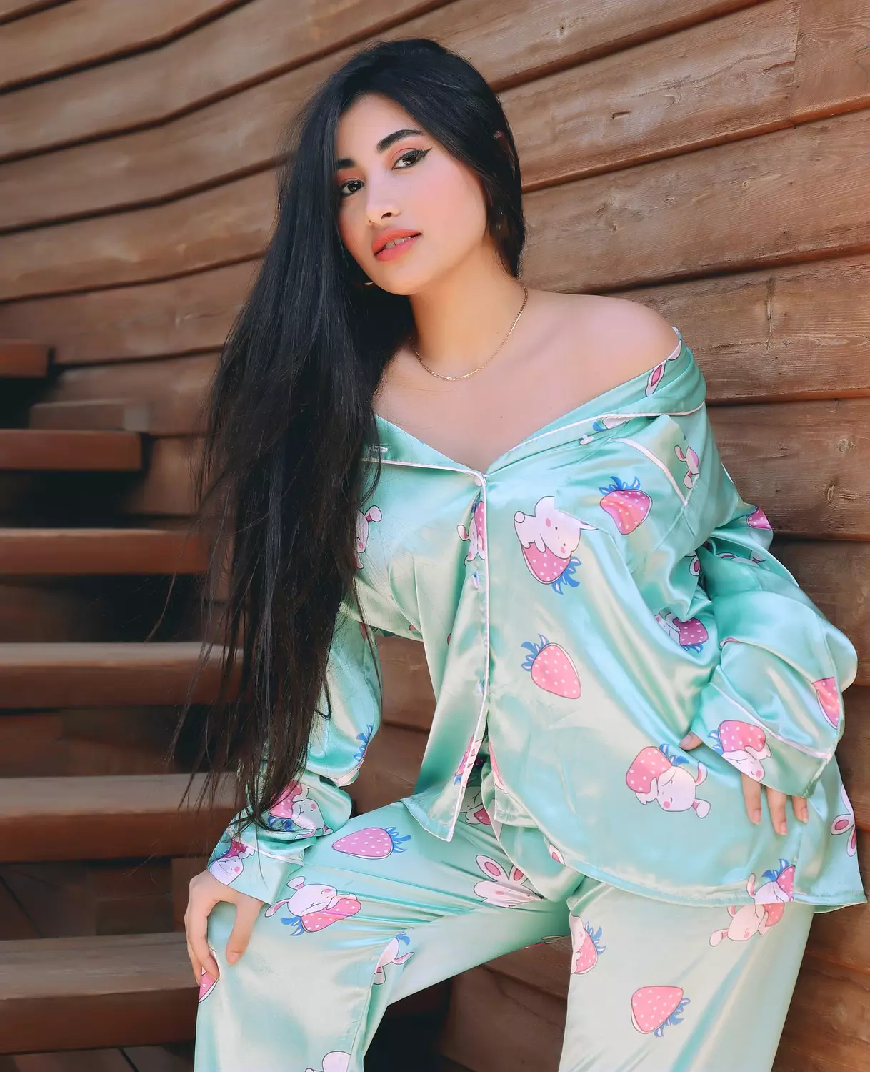 Bunny & Strawberry Print Satin Pajama 12