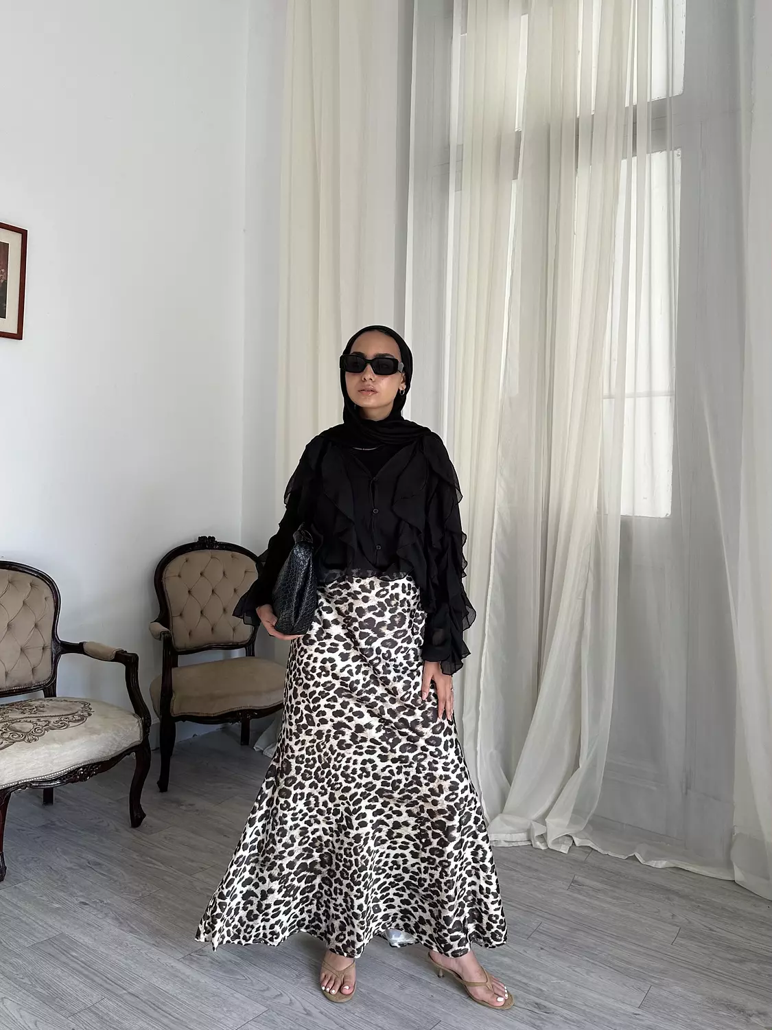 Satin leopard skirt  image