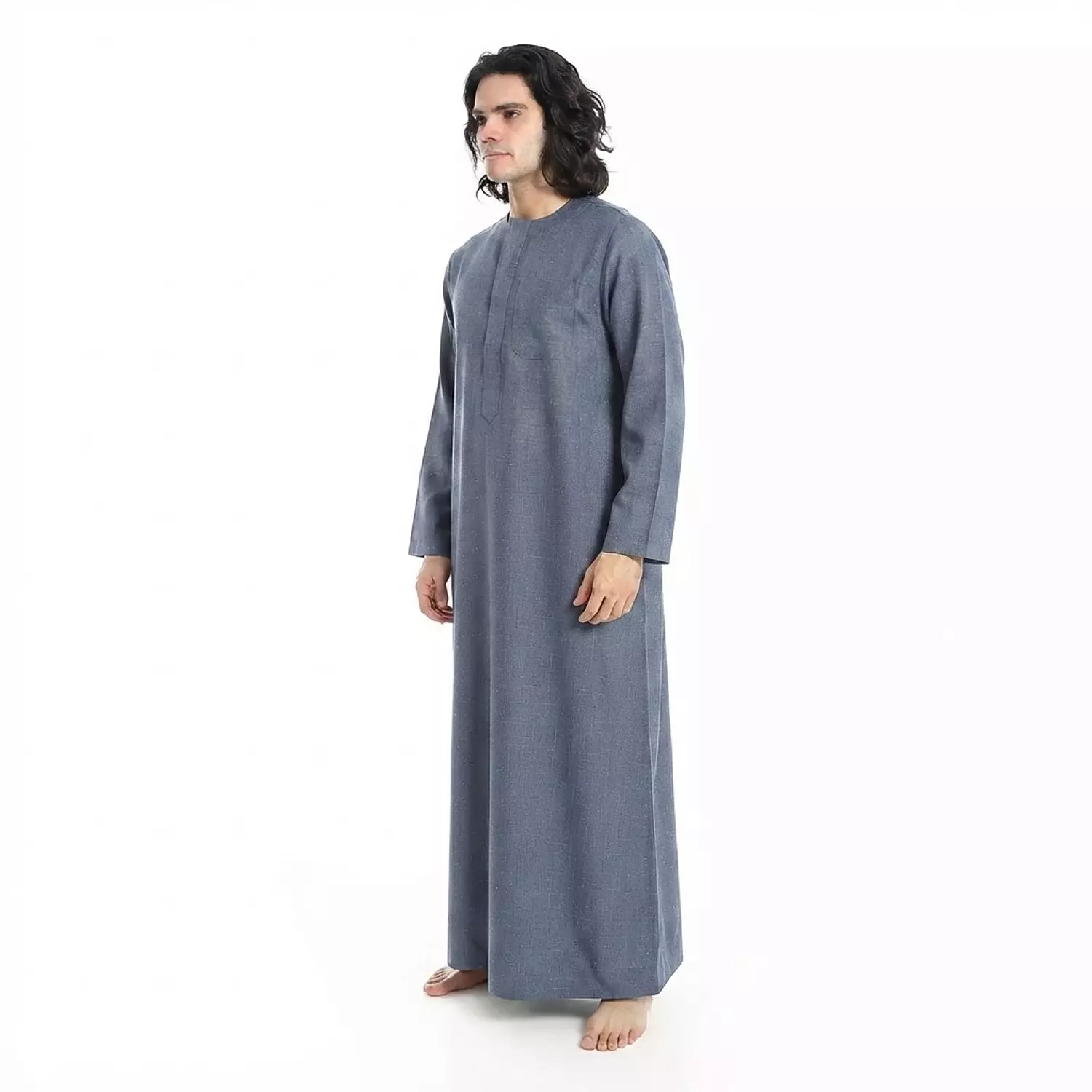 Men Galabeya Long Sleeves - Linen - 2326 - Grey (1) 3