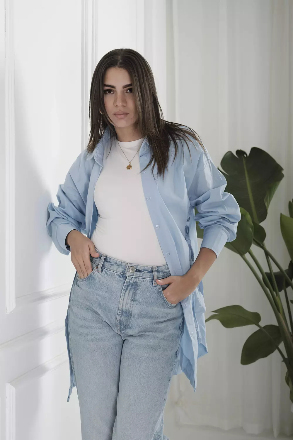 Side ties shirt - baby blue  hover image