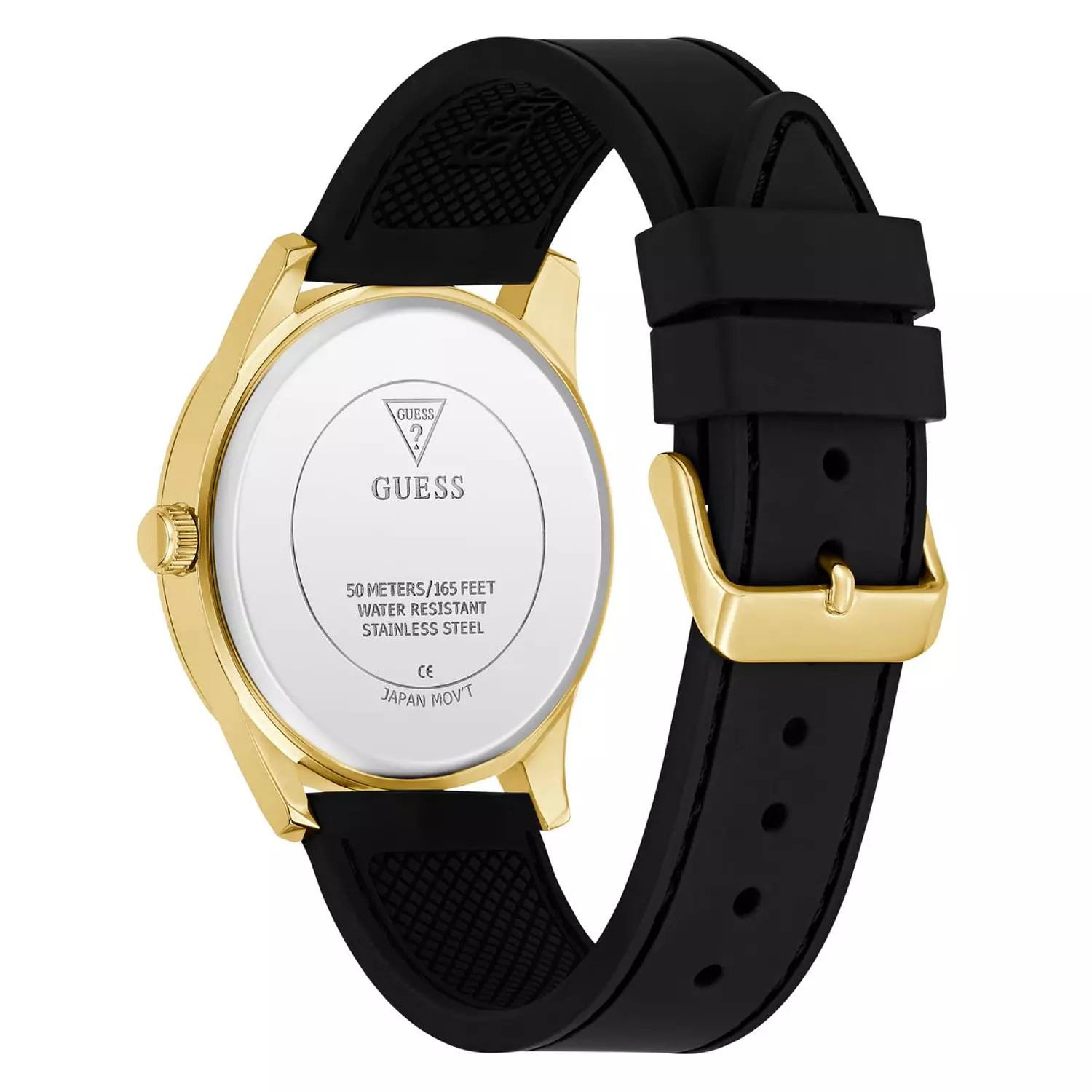 GUESS CLARK Mens Black Gold Tone Multi-function Watch Black Silicone Smooth Strap 2