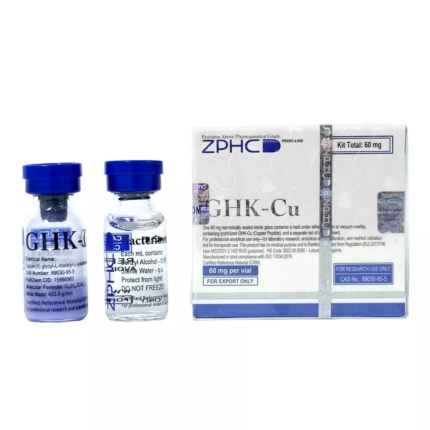 GHK-Cu 60mg Kit ZPHC (Lyophilized Peptide + Bacteriostatic Water) hover image