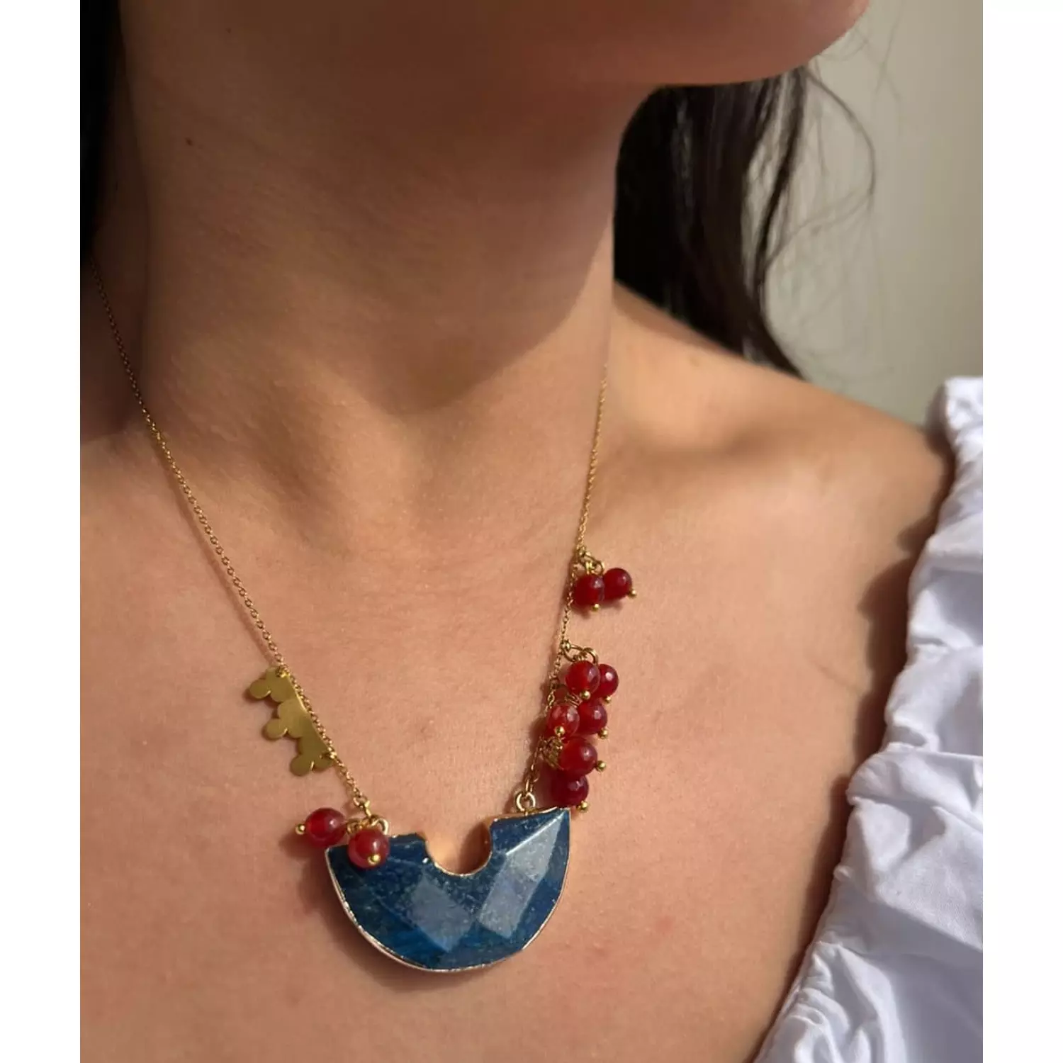 Delicate Necklace with blue stone hover image