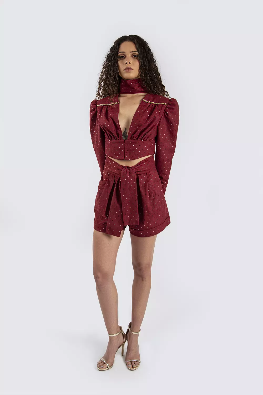 Suede Burgundy Top with Gold Studs  3