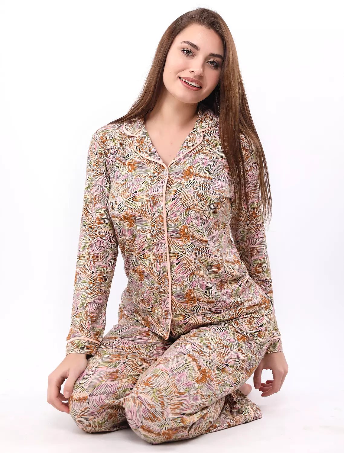 V608 Tropical Whispers Buttoned Long Sleeves Pajama Set 7