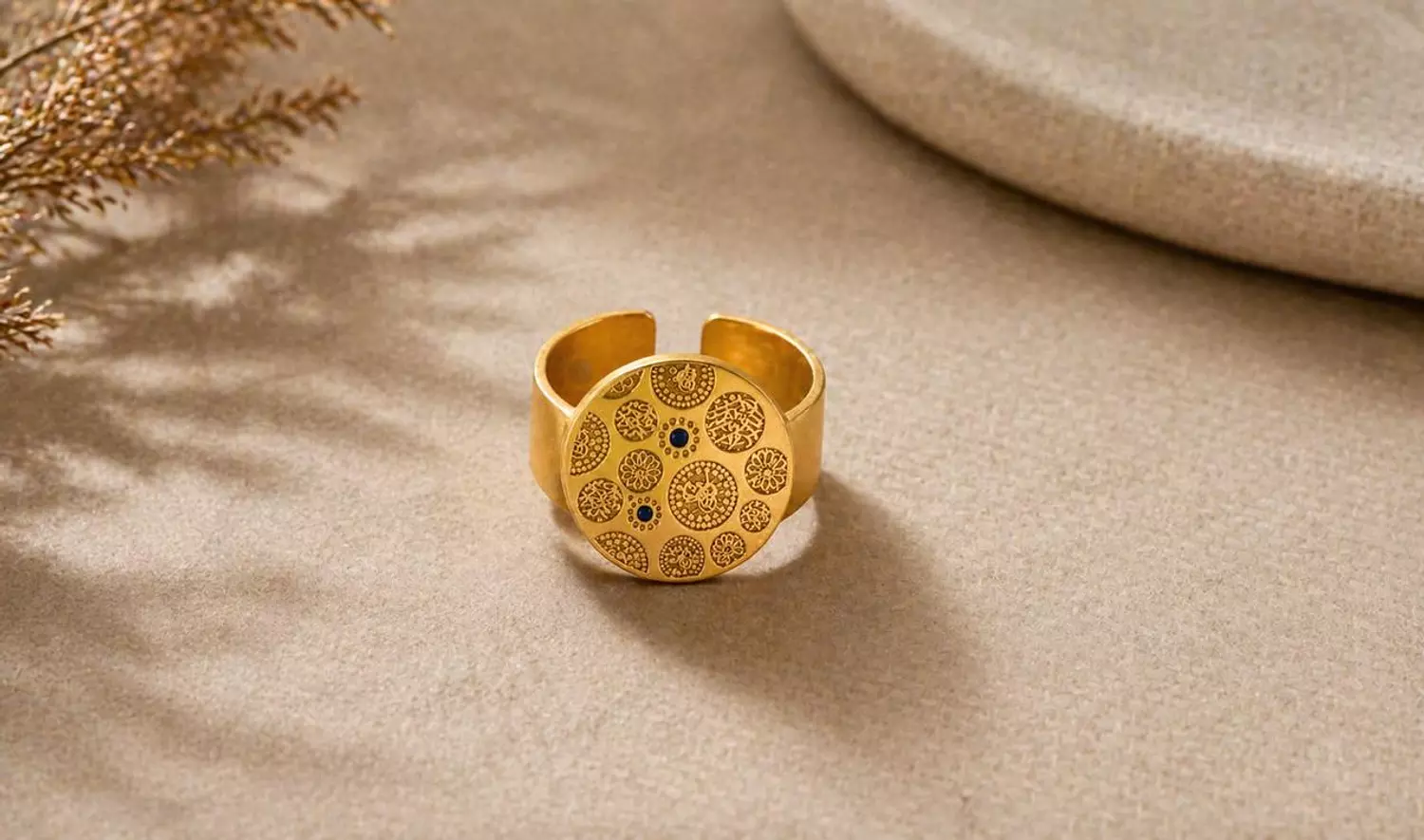Intricate embossed 18k gold plated free size ring 2