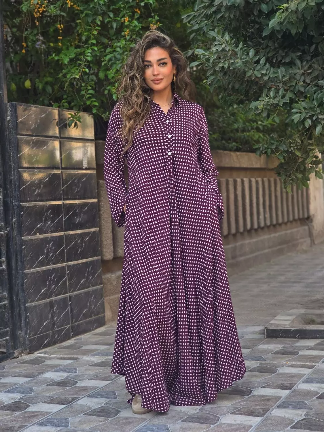 Burgundy maxi polka dress 3