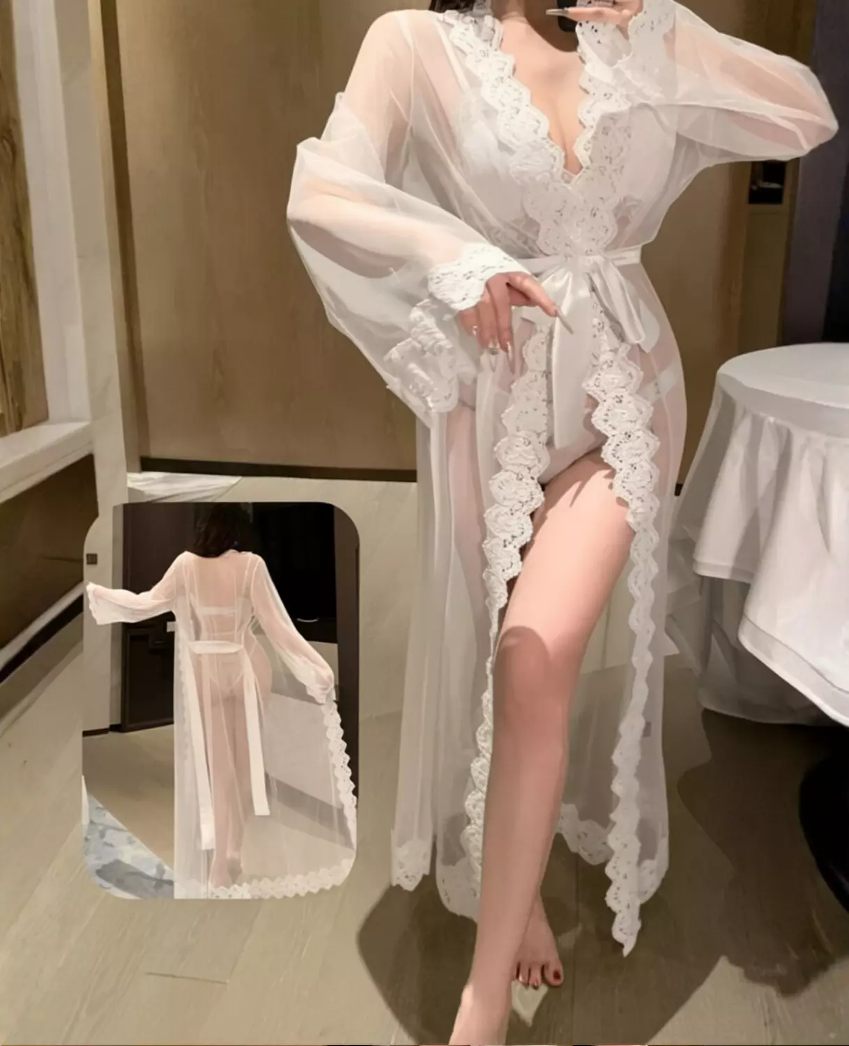 Sheer Lace Long Robe 3