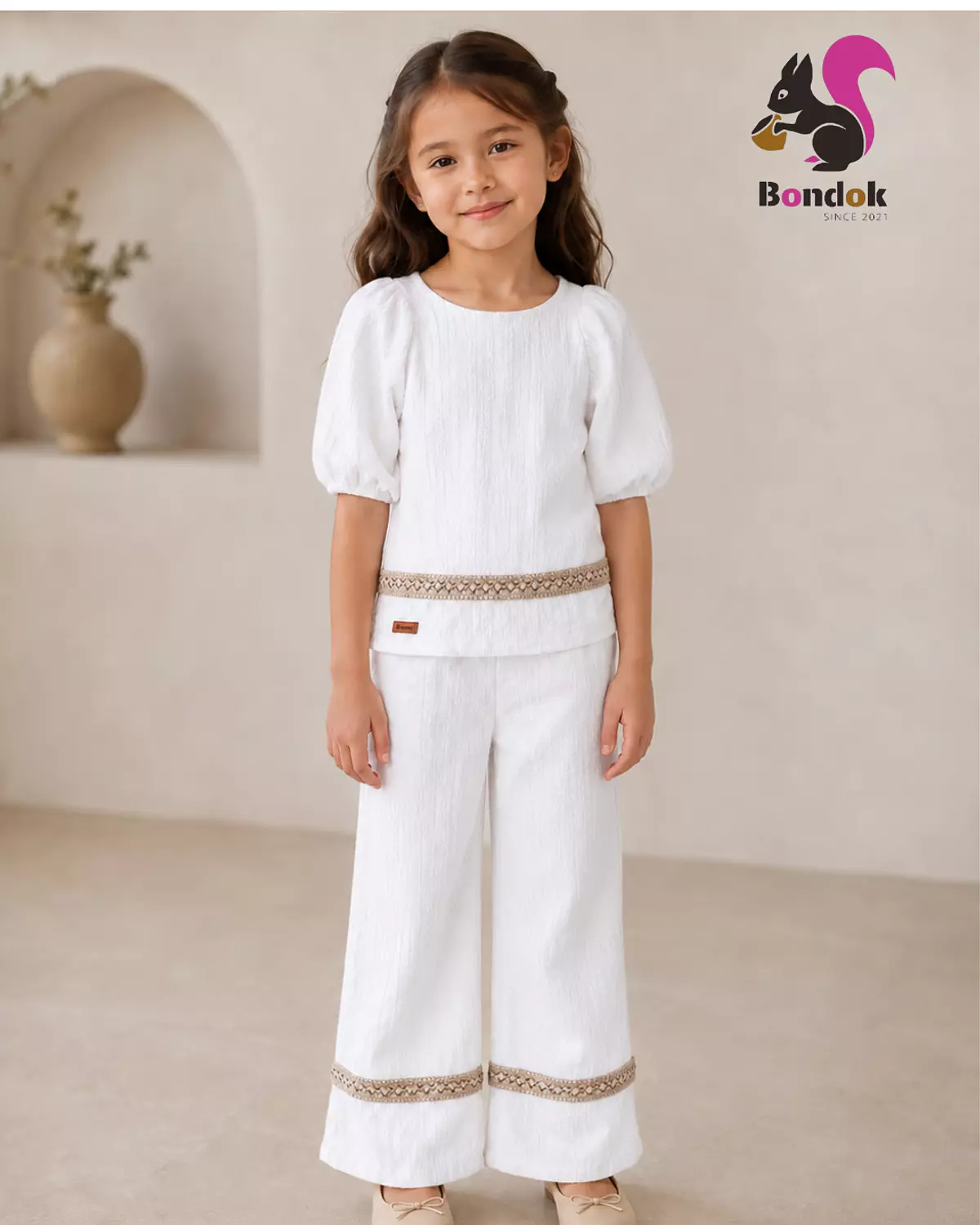Wonder trim Set Girls' Puff Sleeve Top and Wide-Leg Trouser Set 10