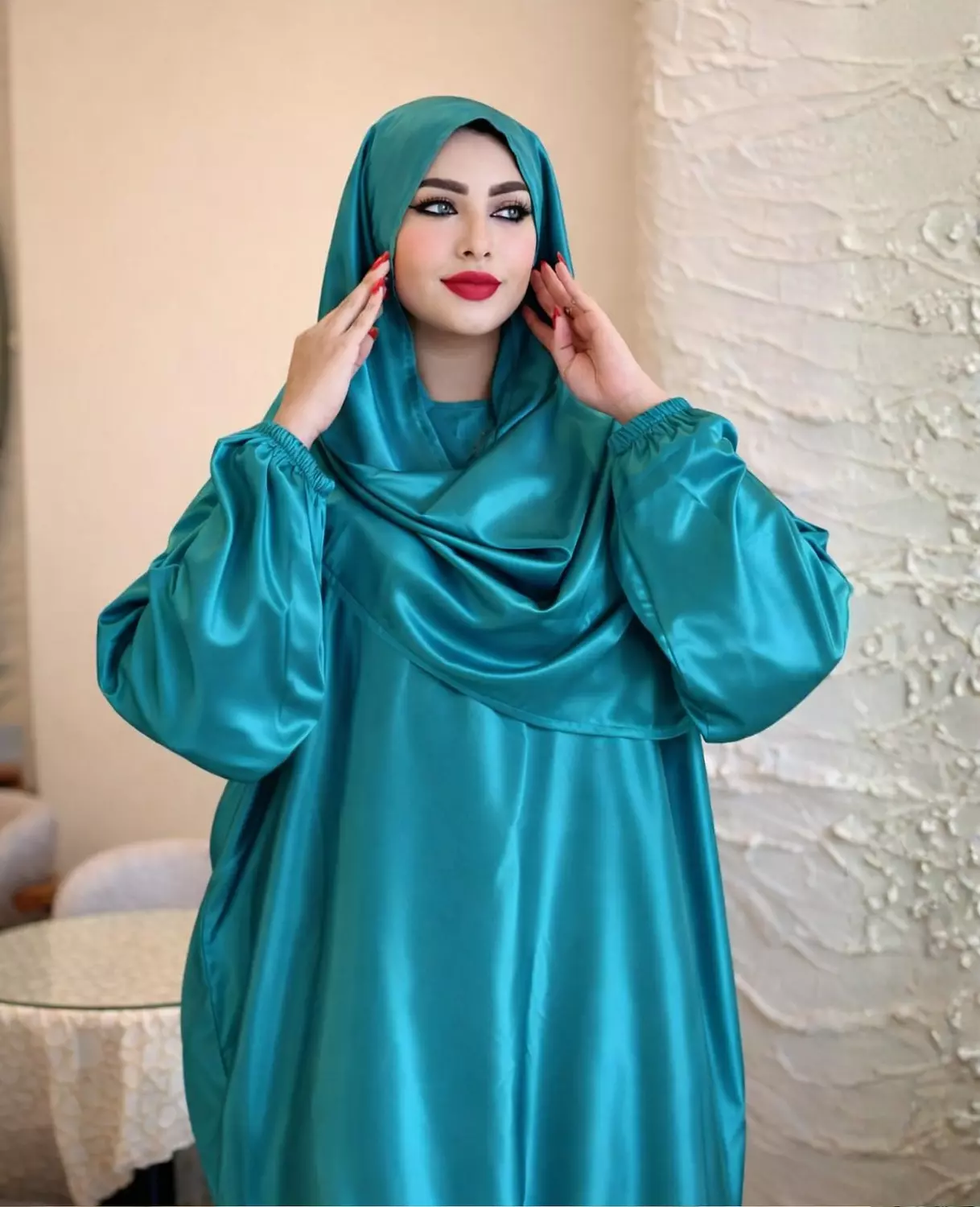 Satin Maxi Isdal with Attached Hijab hover image