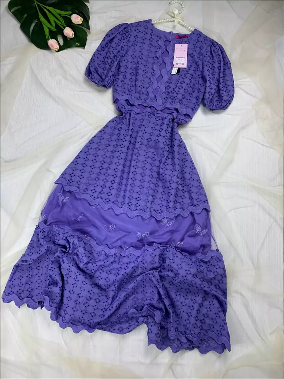 Long cotton embroidered dress with Lace from Splash   Size XS to 45:53 k    image