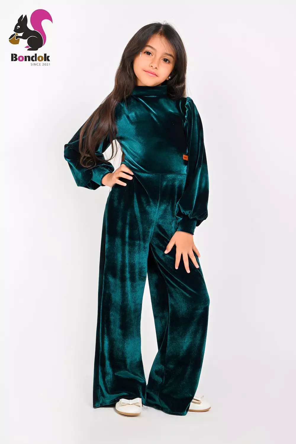 Girls Velvet Jumpsuit, Long Sleeve Wide Leg 17