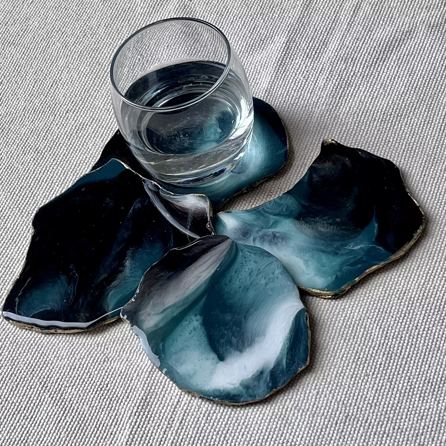 Green/ Brown Agate Coasters With Gold Edges image