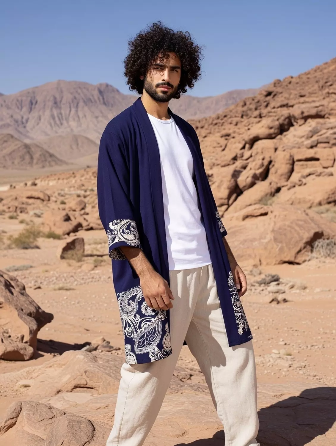 Navy Blue Patterned Viscose Kimono image