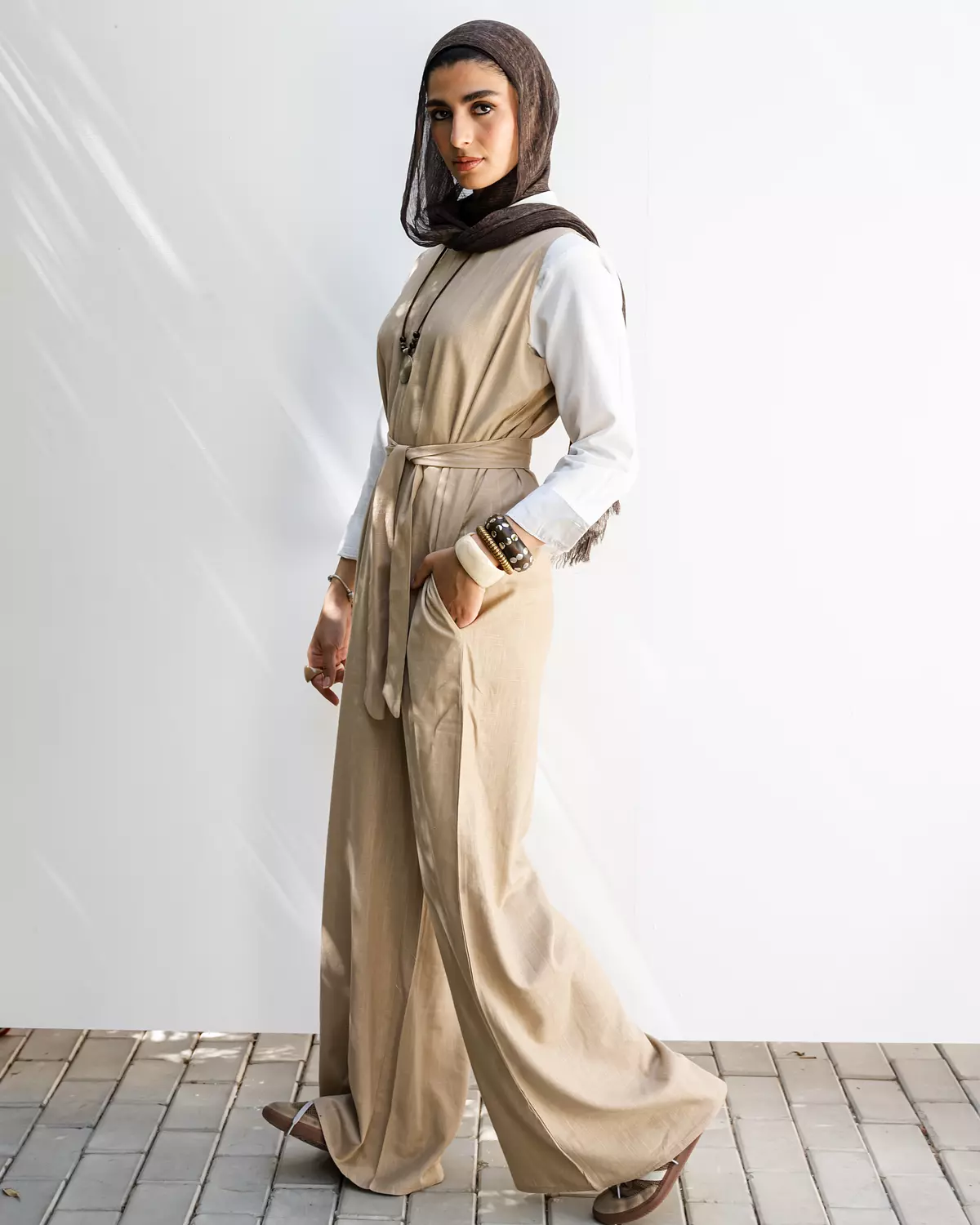 Linen Jumpsuit in Beige 2