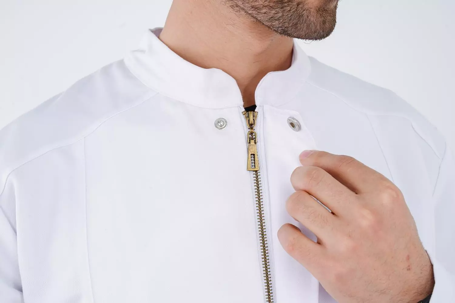 White Half Collar Lab Coat with Zipper 4