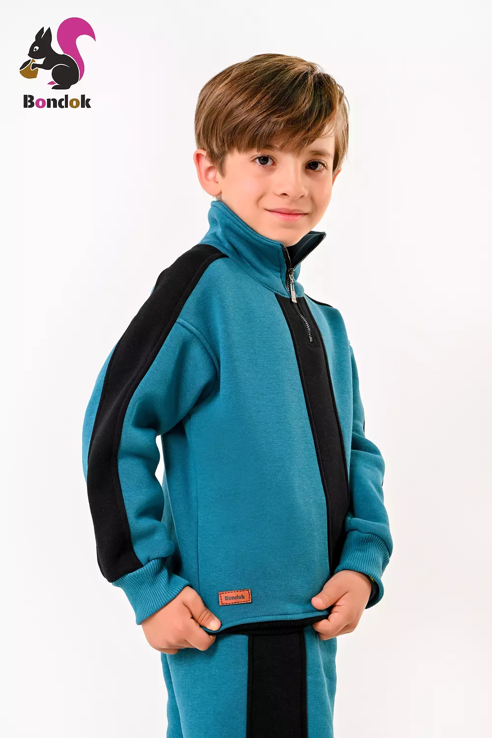 BONDOK Boys’ Winter Black-Strip Tracksuit – High-Neck Half-Zip Sweatshirt & Joggers Set – Cozy Melton , Ages 4–14 2